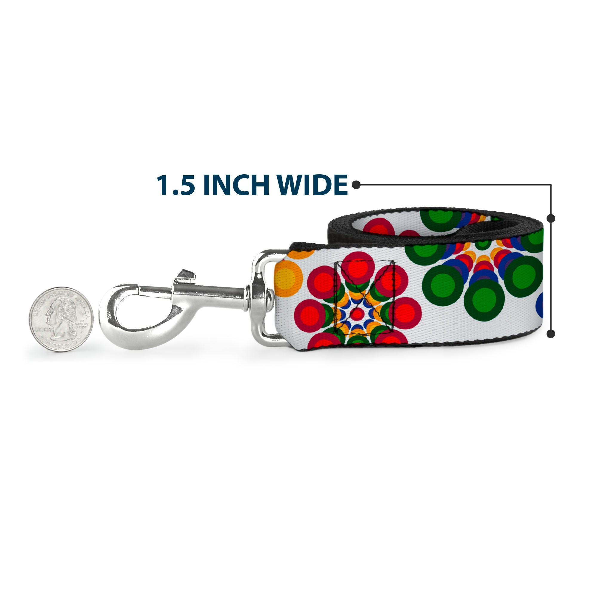 Dog Leash - Psychedelic Daisies CLOSE-UP White/Multi Color Dog Leashes Buckle-Down