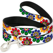 Dog Leash - Psychedelic Daisies CLOSE-UP White/Multi Color Dog Leashes Buckle-Down