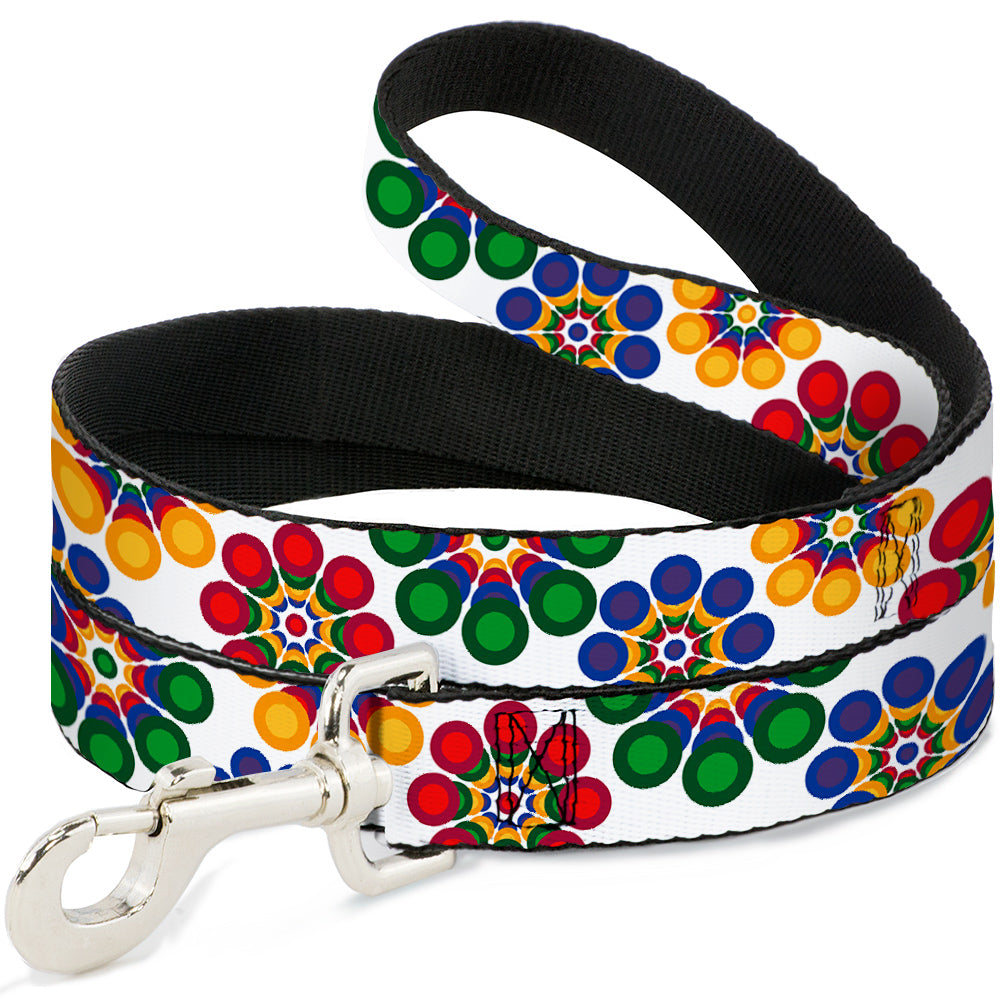 Dog Leash - Psychedelic Daisies CLOSE-UP White/Multi Color Dog Leashes Buckle-Down