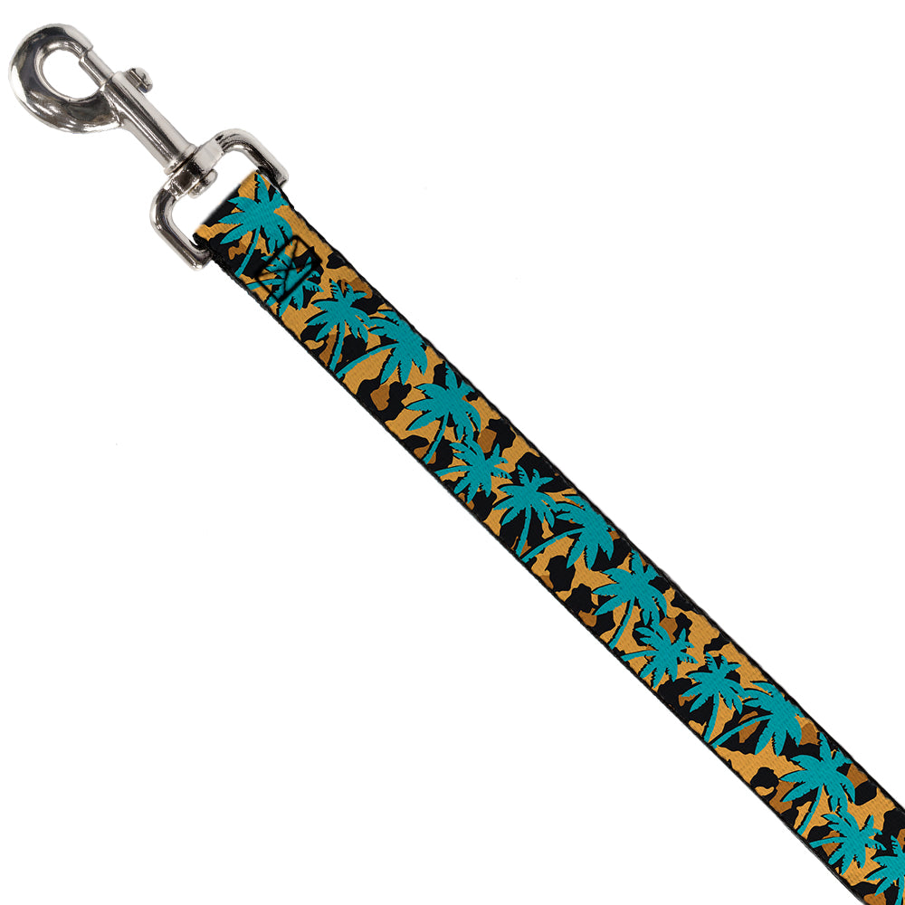 Dog Leash - Palm Tree Silhouette Leopard Brown/Turquoise Dog Leashes Buckle-Down