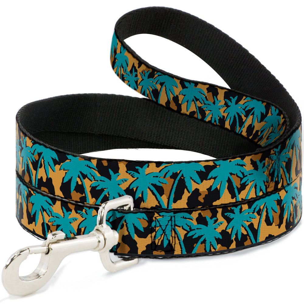 Dog Leash - Palm Tree Silhouette Leopard Brown/Turquoise Dog Leashes Buckle-Down