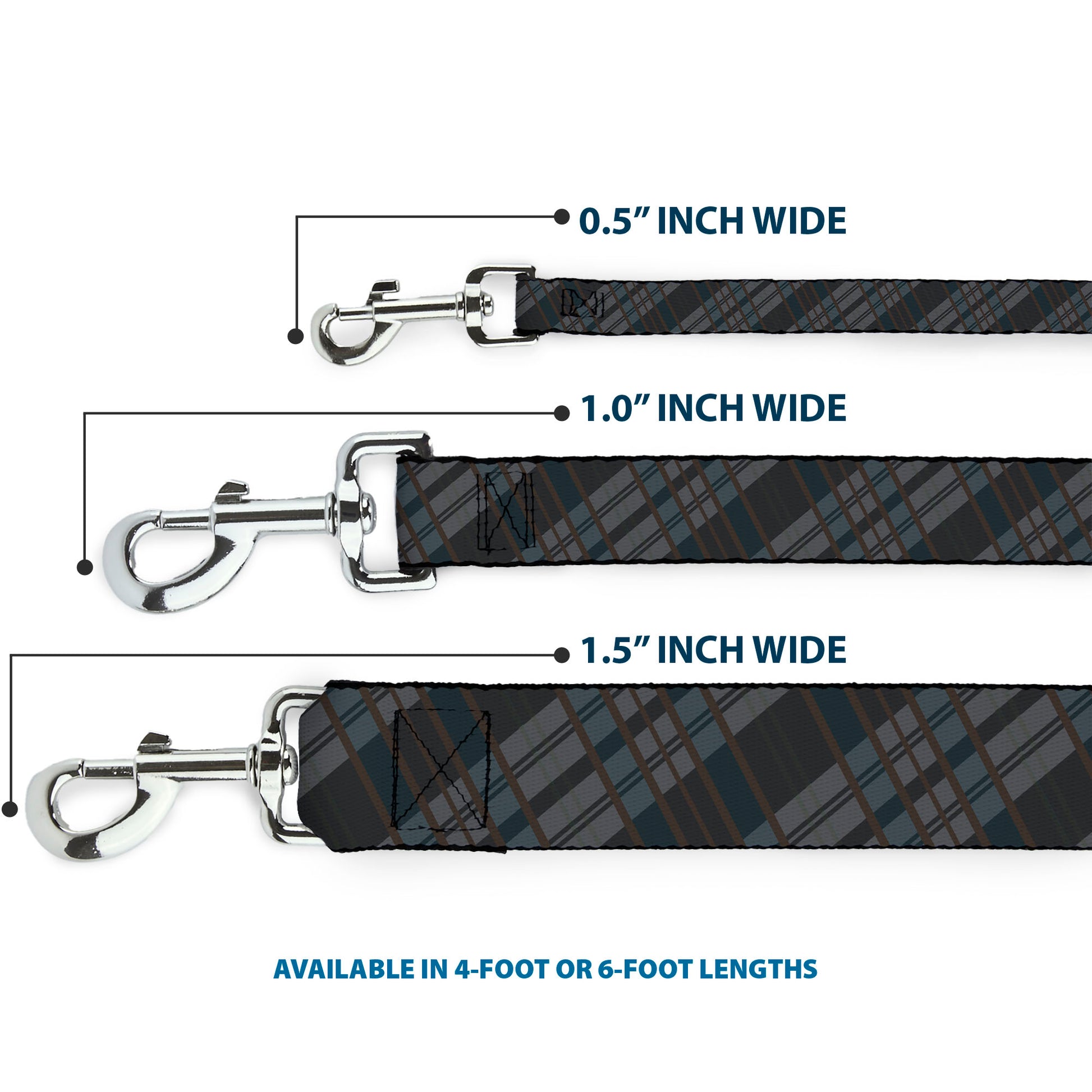 Dog Leash - Plaid Gray/Black/Brown Dog Leashes Buckle-Down