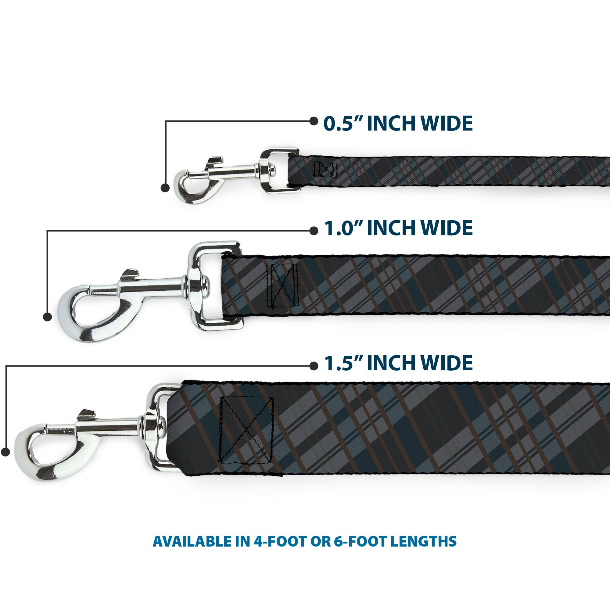 Dog Leash - Plaid Gray/Black/Brown Dog Leashes Buckle-Down