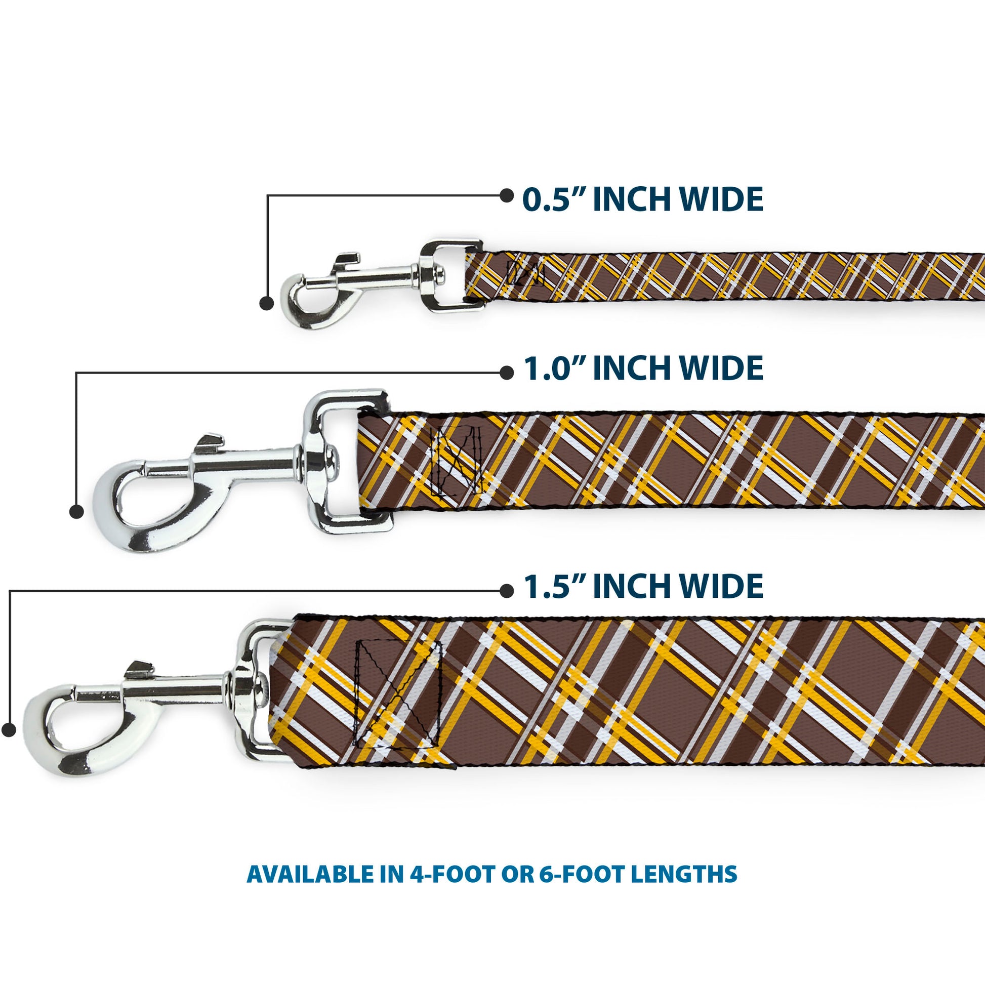 Dog Leash - Plaid X Brown/White/Gold Dog Leashes Buckle-Down