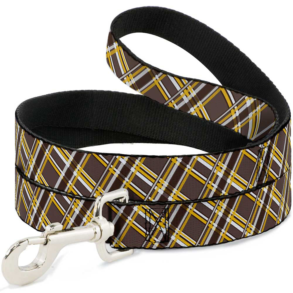 Dog Leash - Plaid X Brown/White/Gold Dog Leashes Buckle-Down