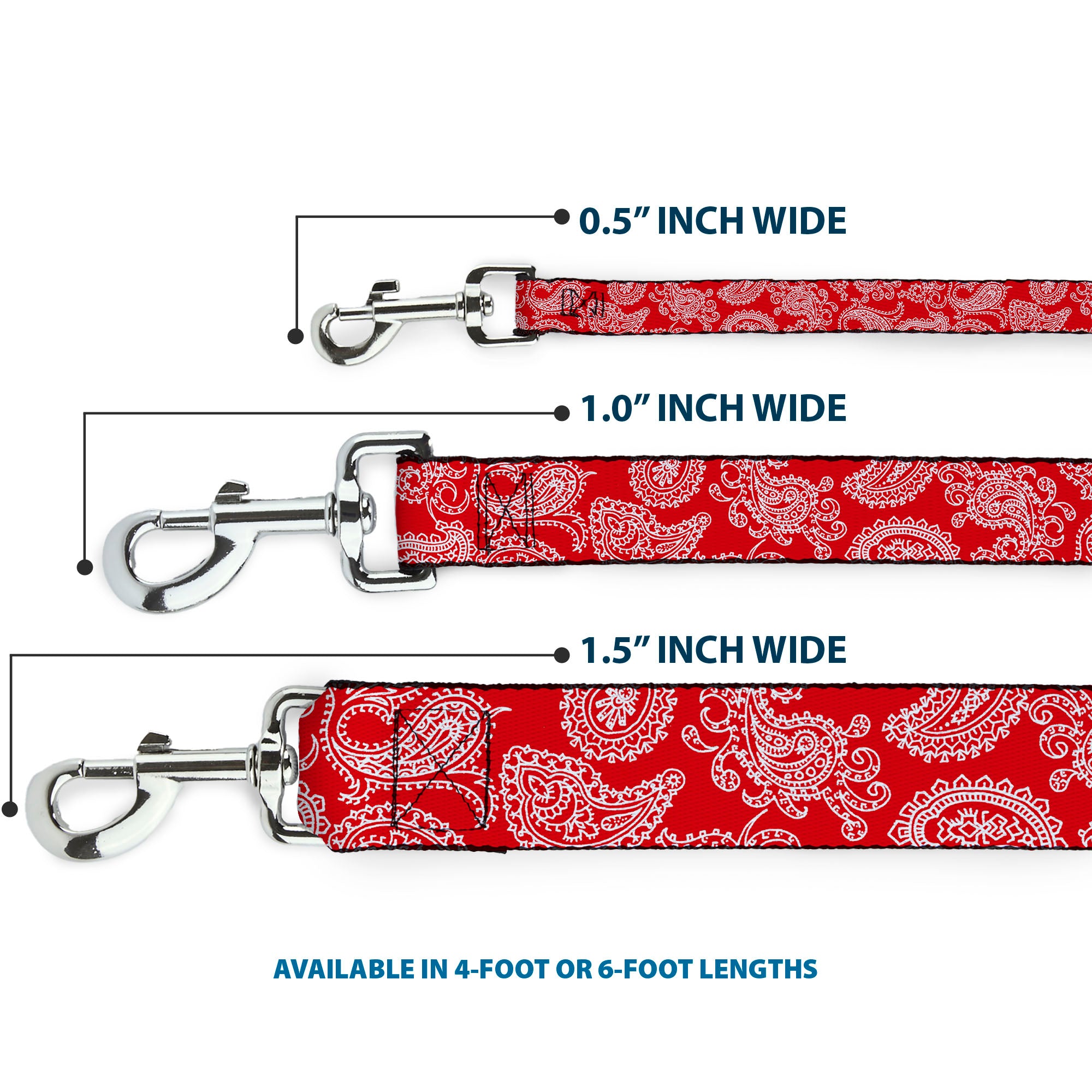 Dog Leash - Paisley Red/White Dog Leashes Buckle-Down