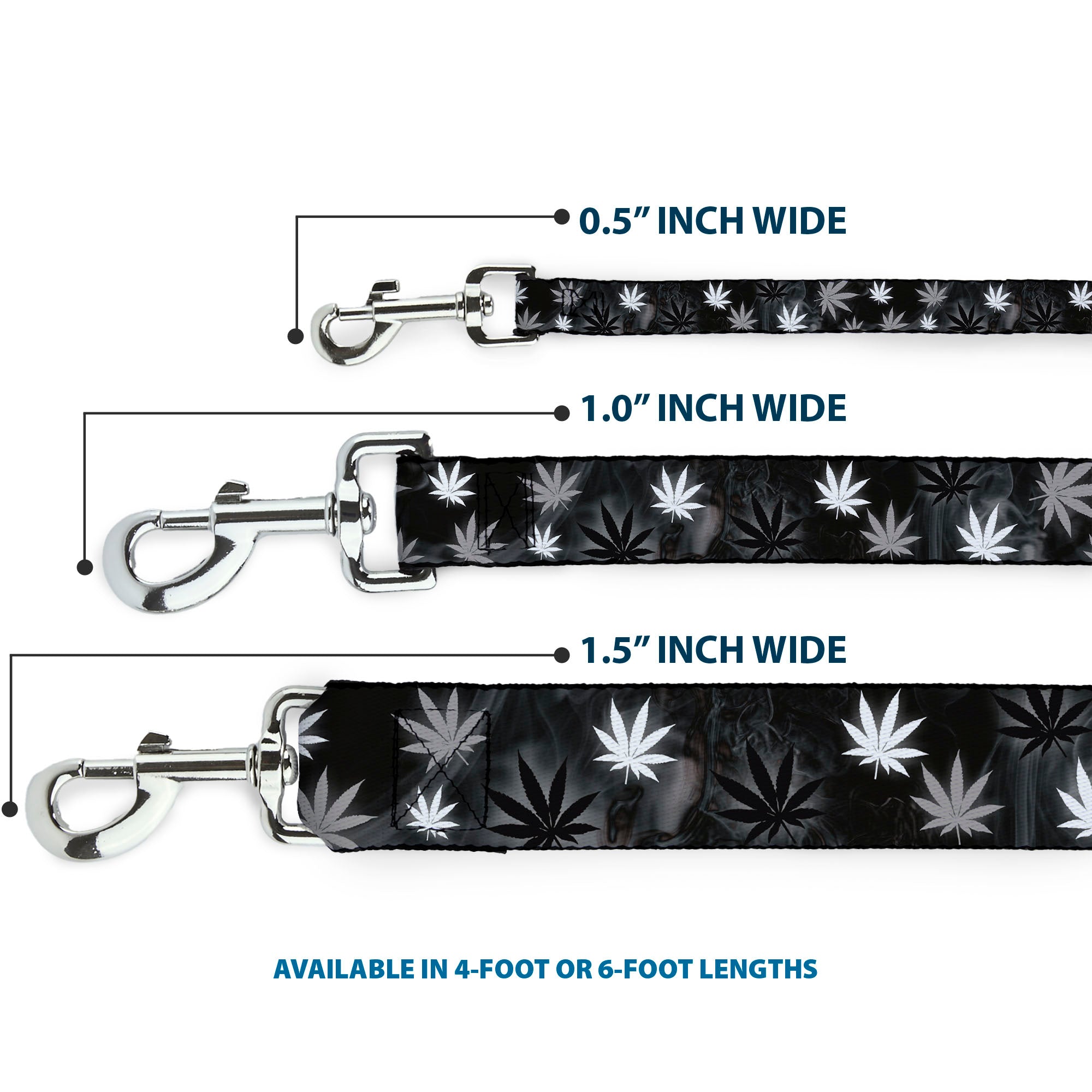 Buckle-Down Dog Leash - Pot Leaves/Smoke Black/Gray/White Dog Leashes Buckle-Down