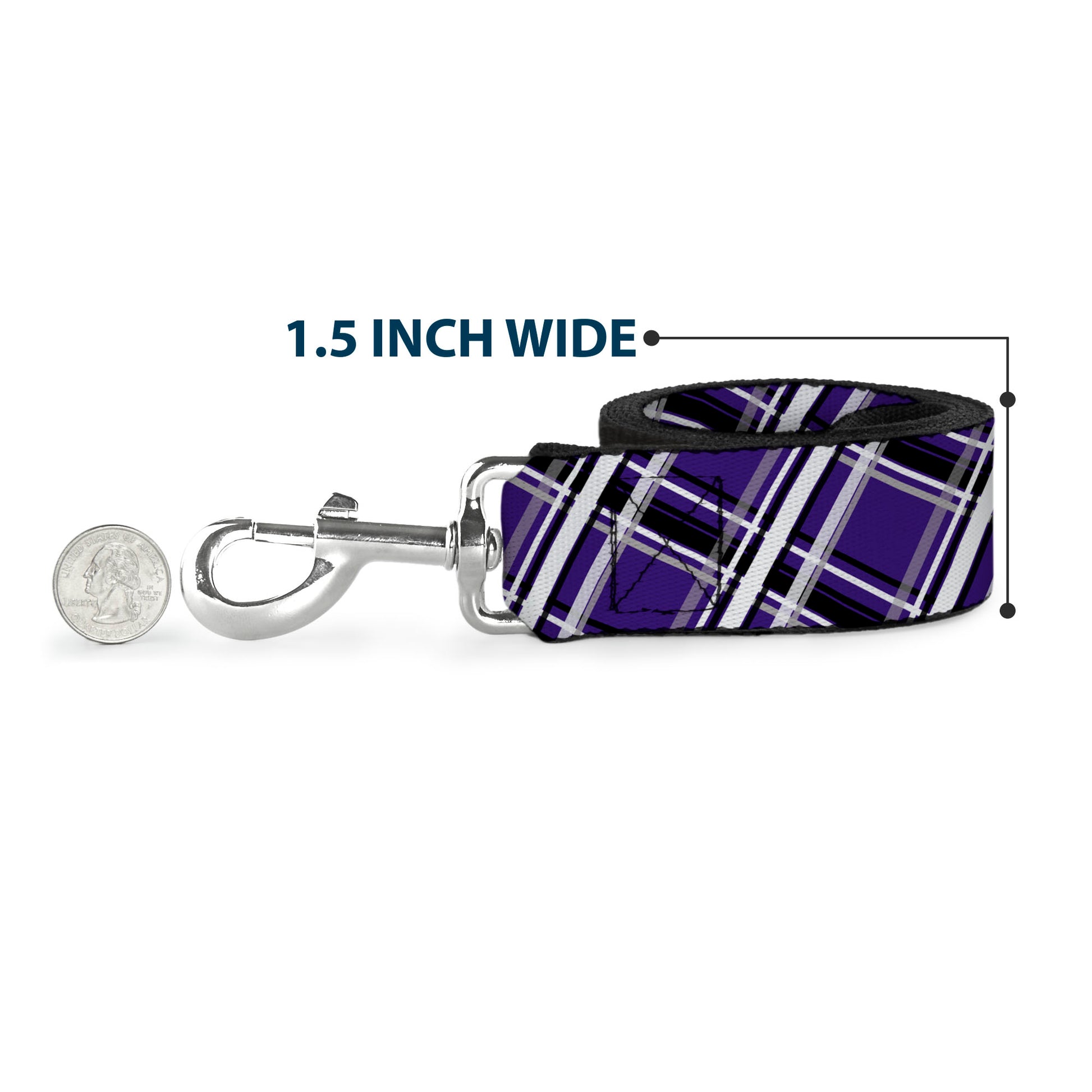 Dog Leash - Plaid X2 Purple/Gray/White/Black Dog Leashes Buckle-Down