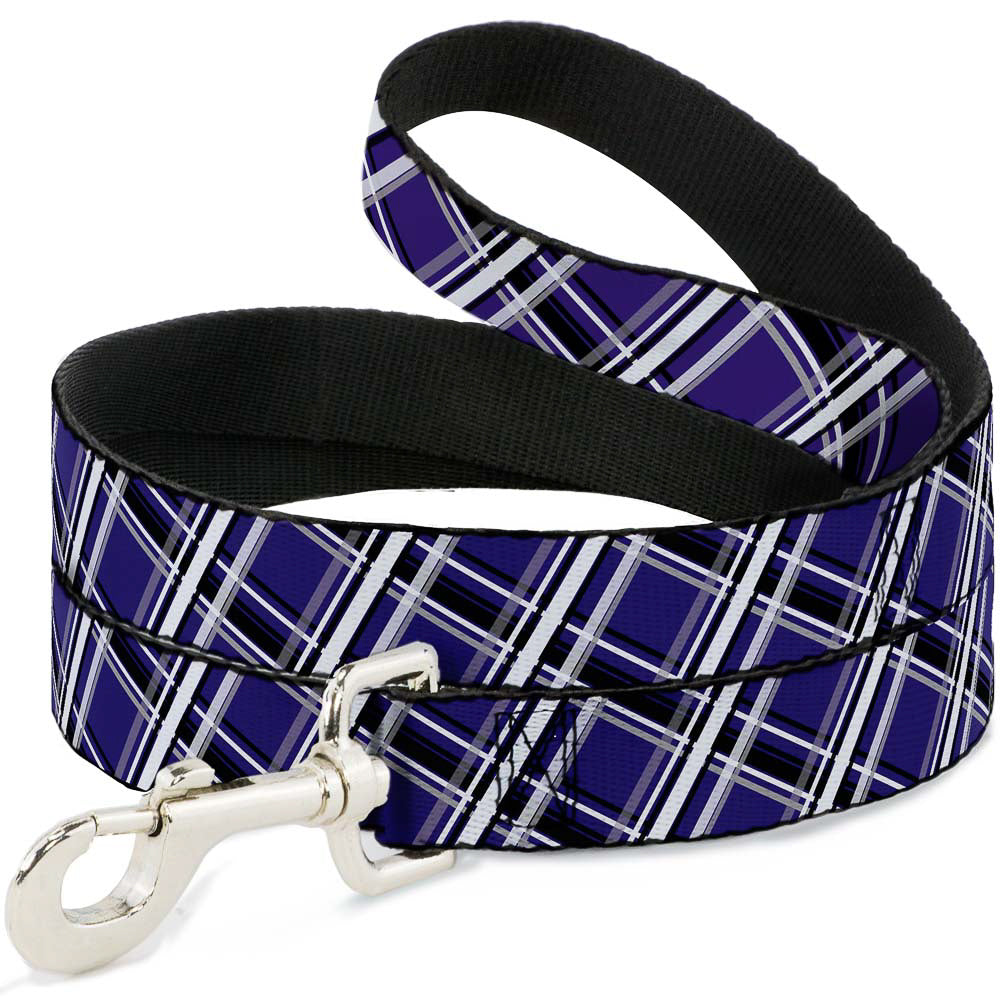 Dog Leash - Plaid X2 Purple/Gray/White/Black Dog Leashes Buckle-Down