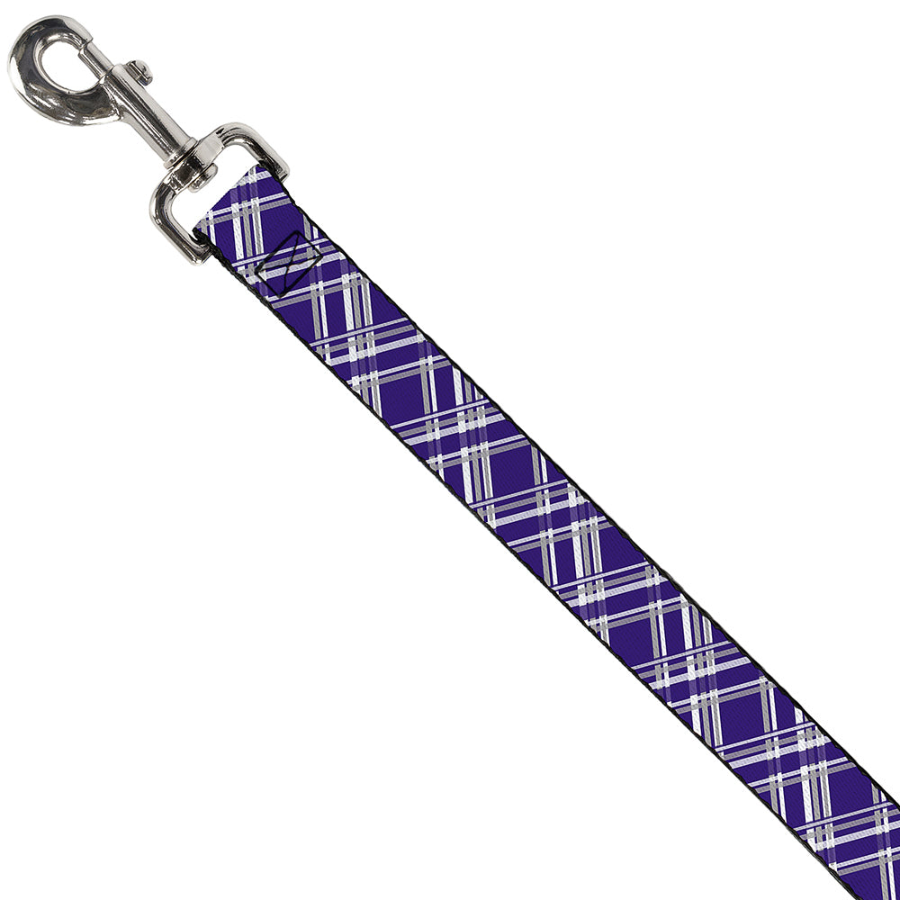 Dog Leash - Plaid X3 Purple/Gray/White Dog Leashes Buckle-Down