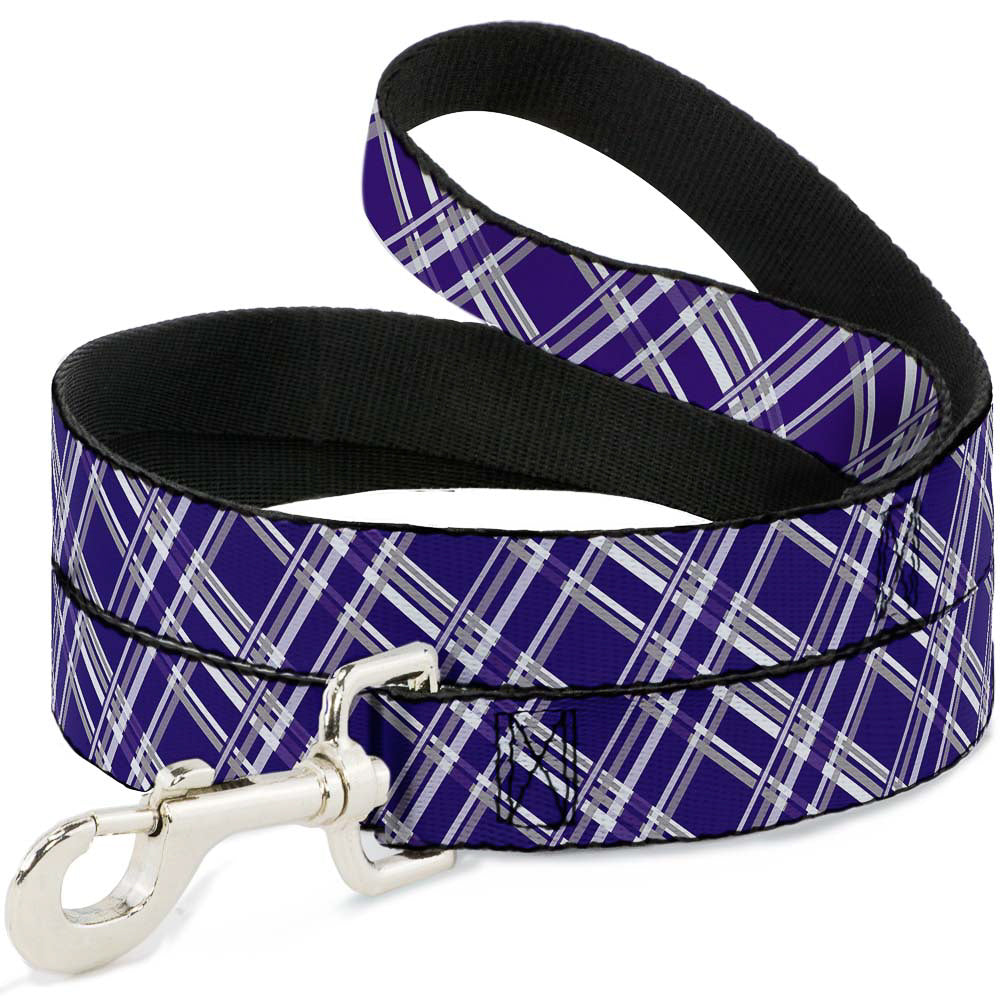 Dog Leash - Plaid X3 Purple/Gray/White Dog Leashes Buckle-Down