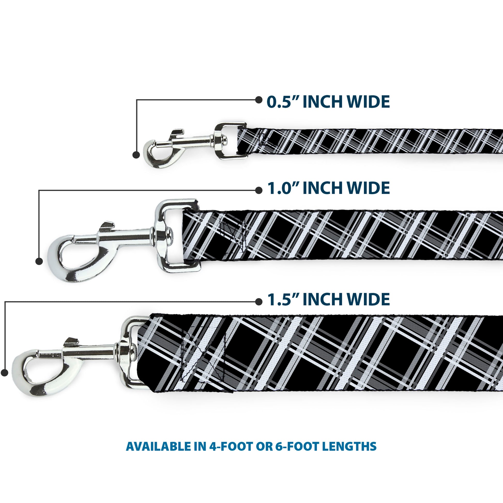 Dog Leash - Plaid X2 Black/Grays/White Dog Leashes Buckle-Down