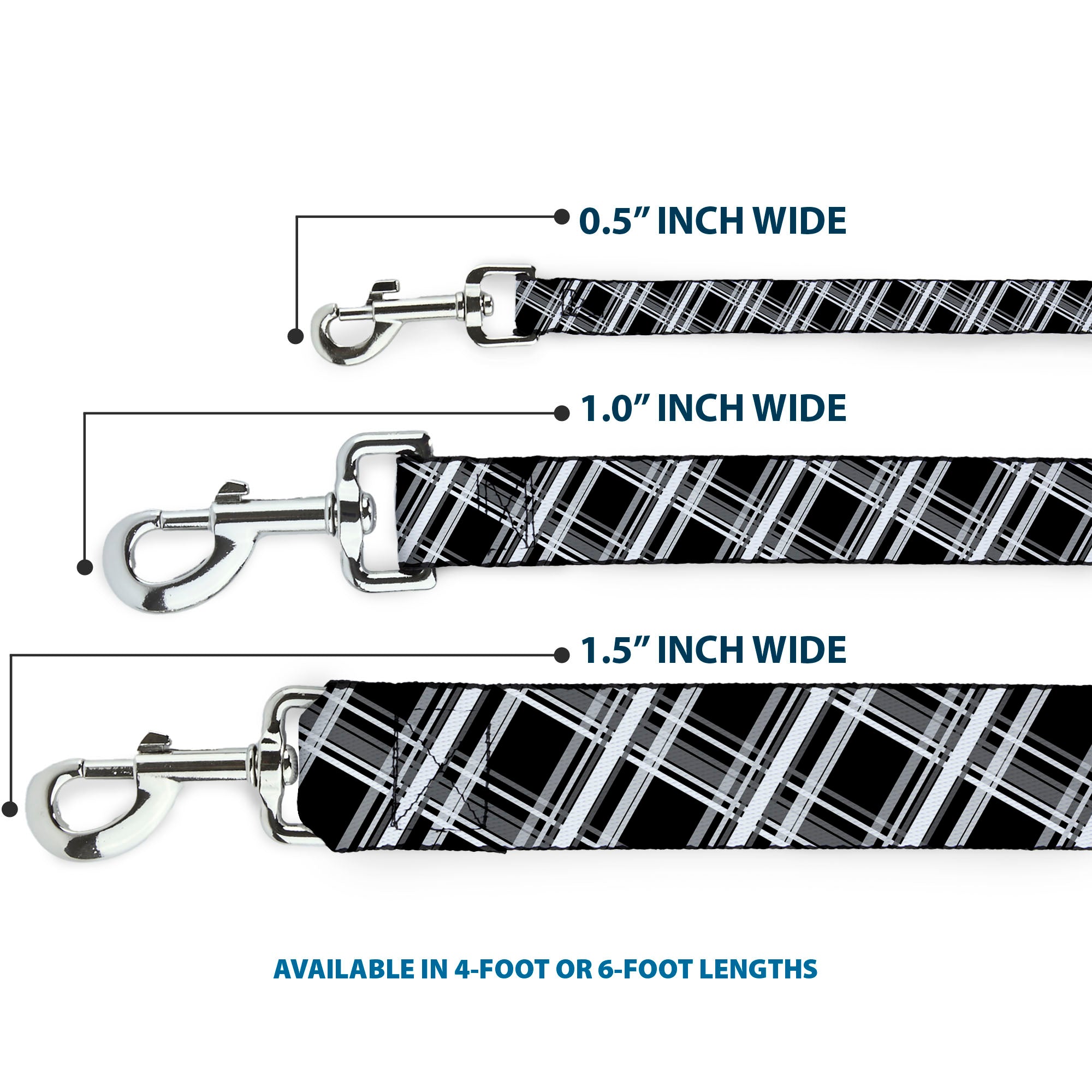 Dog Leash - Plaid X2 Black/Grays/White Dog Leashes Buckle-Down