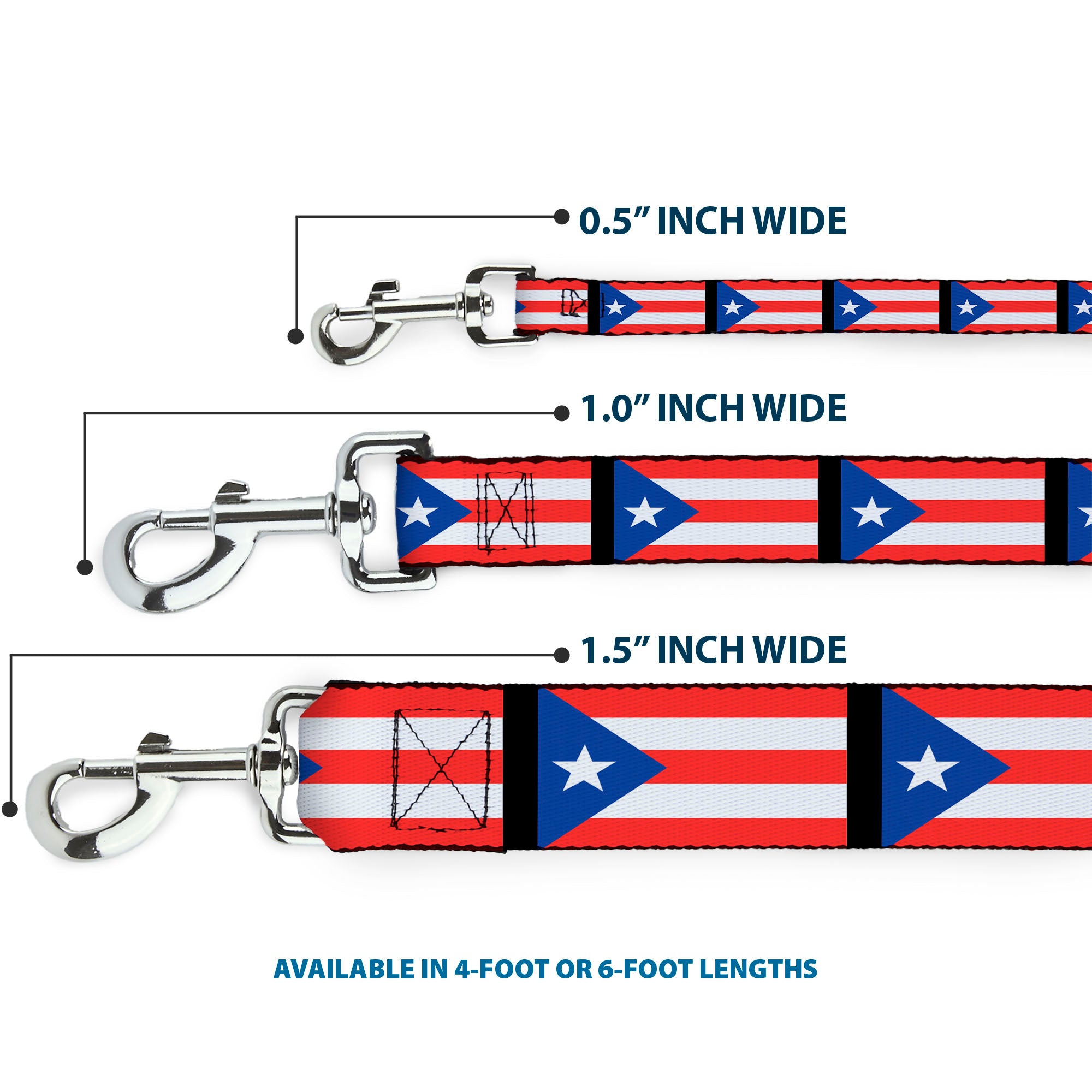 Dog Leash - Puerto Rico Flag Repeat/Black Dog Leashes Buckle-Down