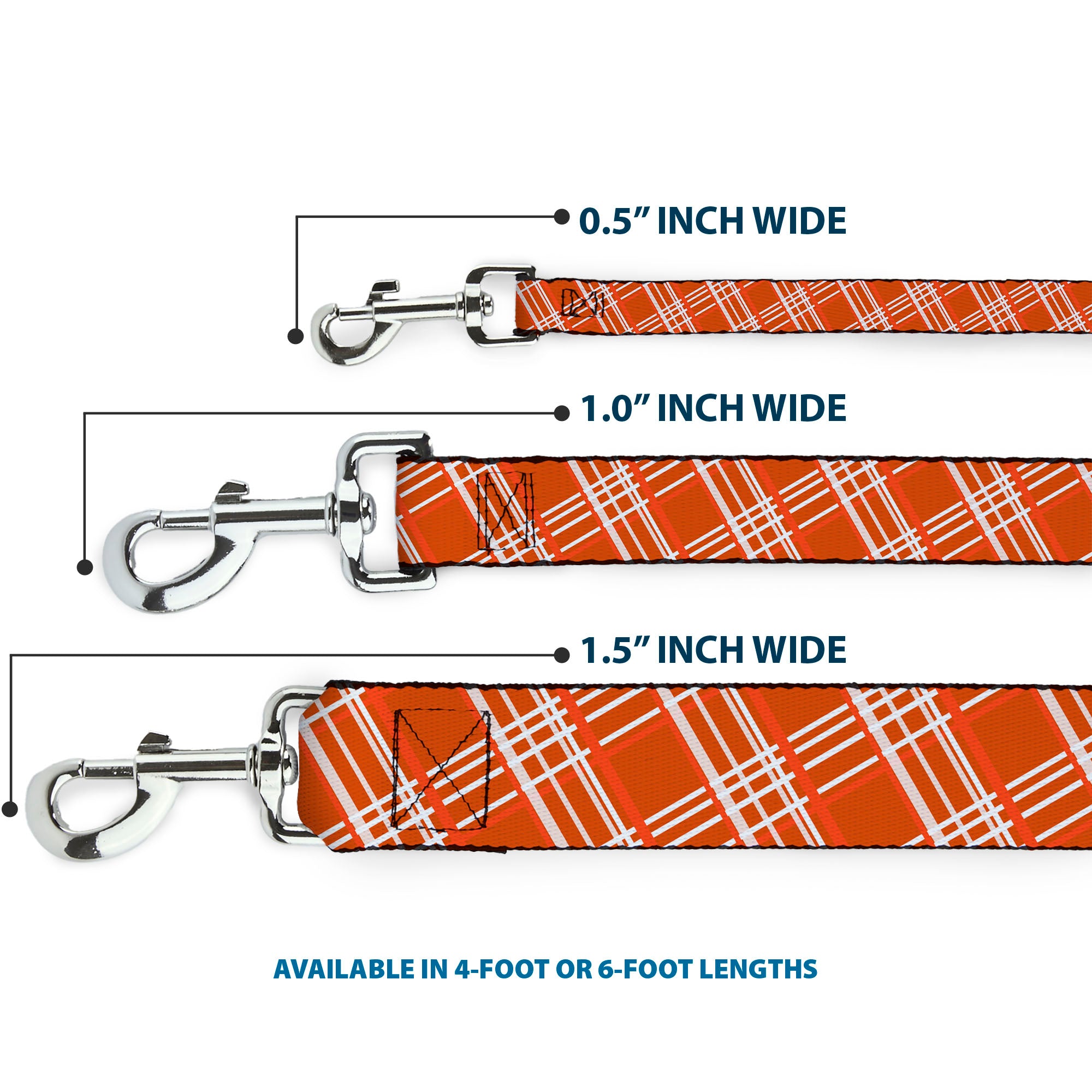 Dog Leash - Plaid X4 Oranges/White Dog Leashes Buckle-Down