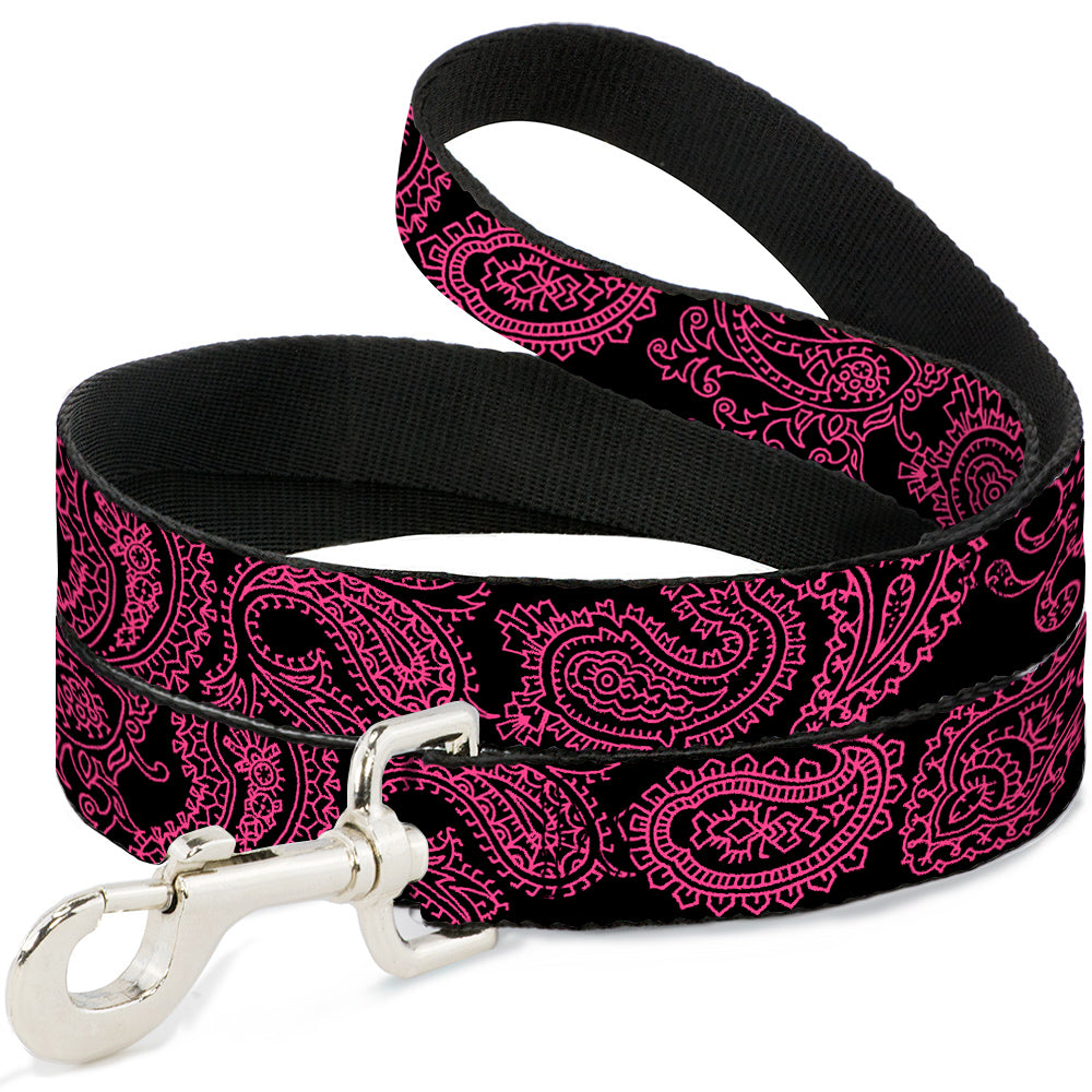 Dog Leash - Paisley Black/Neon Pink Dog Leashes Buckle-Down
