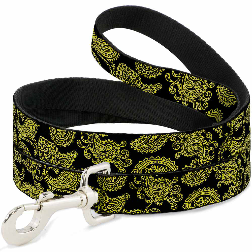 Dog Leash - Paisley Black/Neon Yellow Dog Leashes Buckle-Down