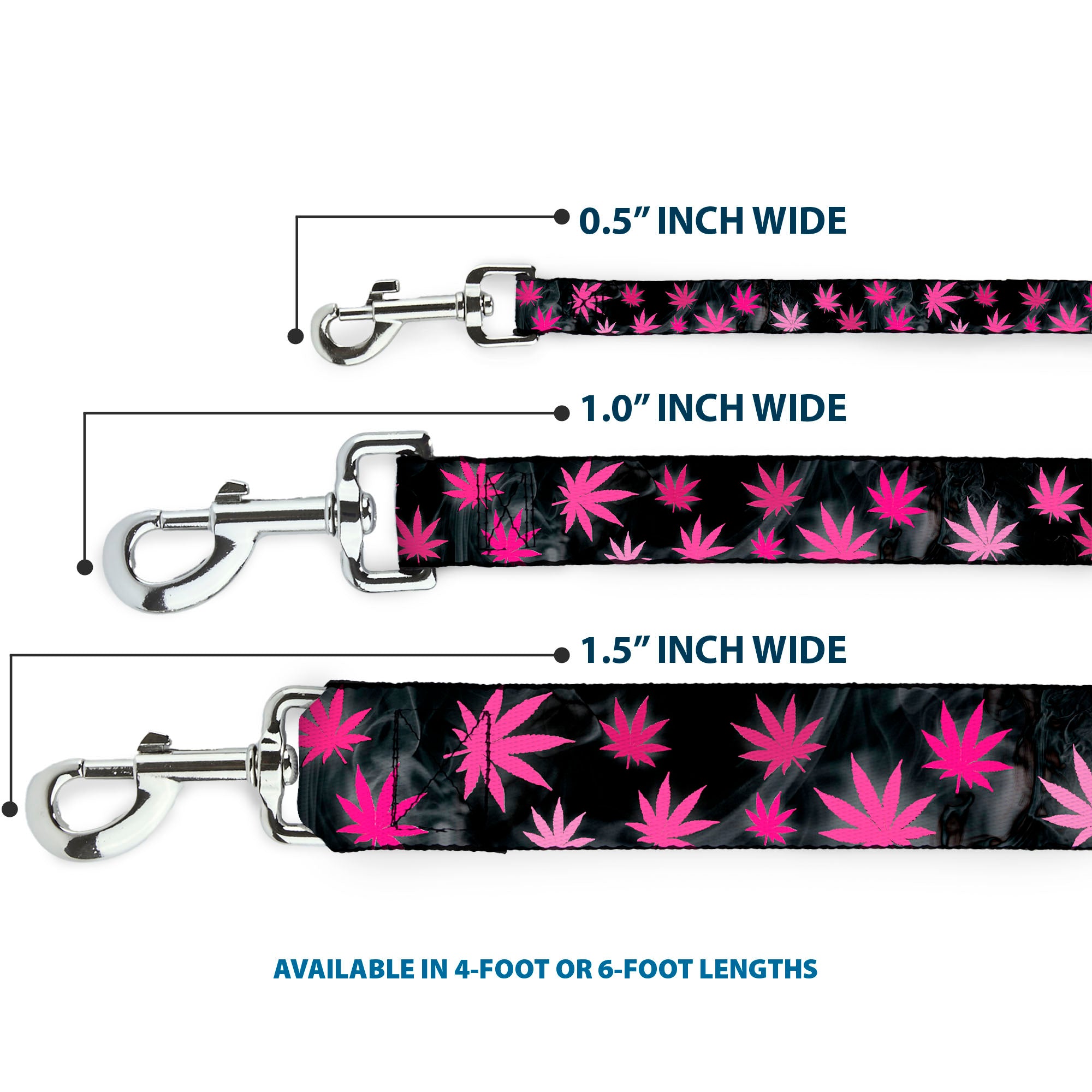 Buckle-Down Dog Leash - Pot Leaves/Smoke Black/Pink/White Dog Leashes Buckle-Down