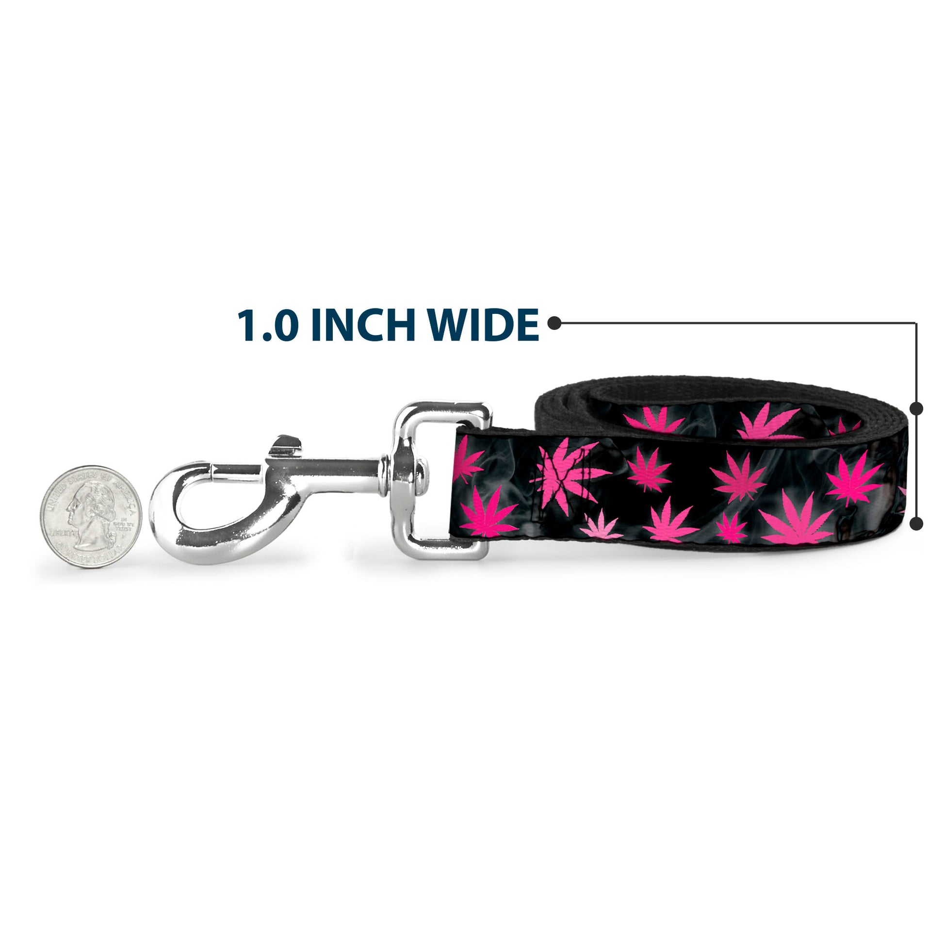 Buckle-Down Dog Leash - Pot Leaves/Smoke Black/Pink/White Dog Leashes Buckle-Down