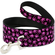 Buckle-Down Dog Leash - Pot Leaves Scattered Black/Pink Dog Leashes Buckle-Down