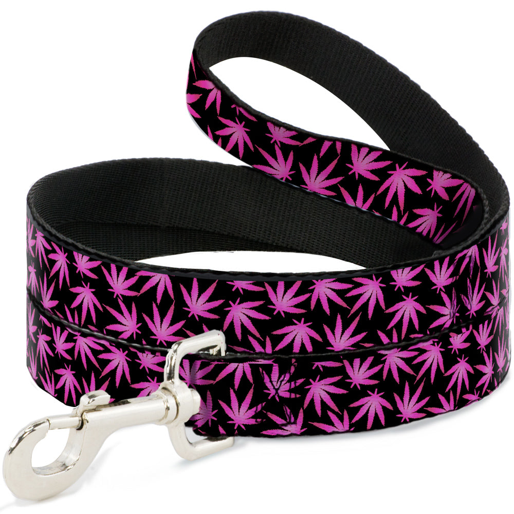 Buckle-Down Dog Leash - Pot Leaves Scattered Black/Pink Dog Leashes Buckle-Down