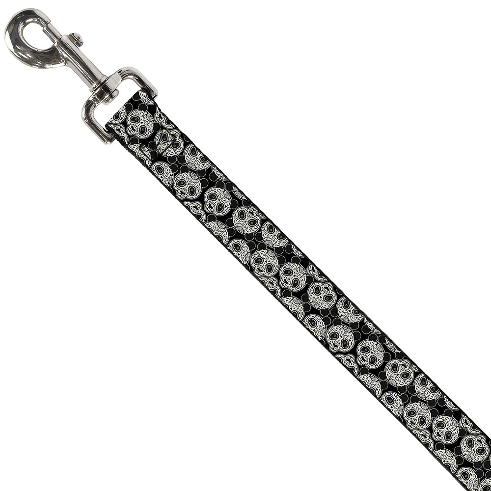Dog Leash - Panda Bear Sugar Skull Scattered Black/White Dog Leashes Buckle-Down