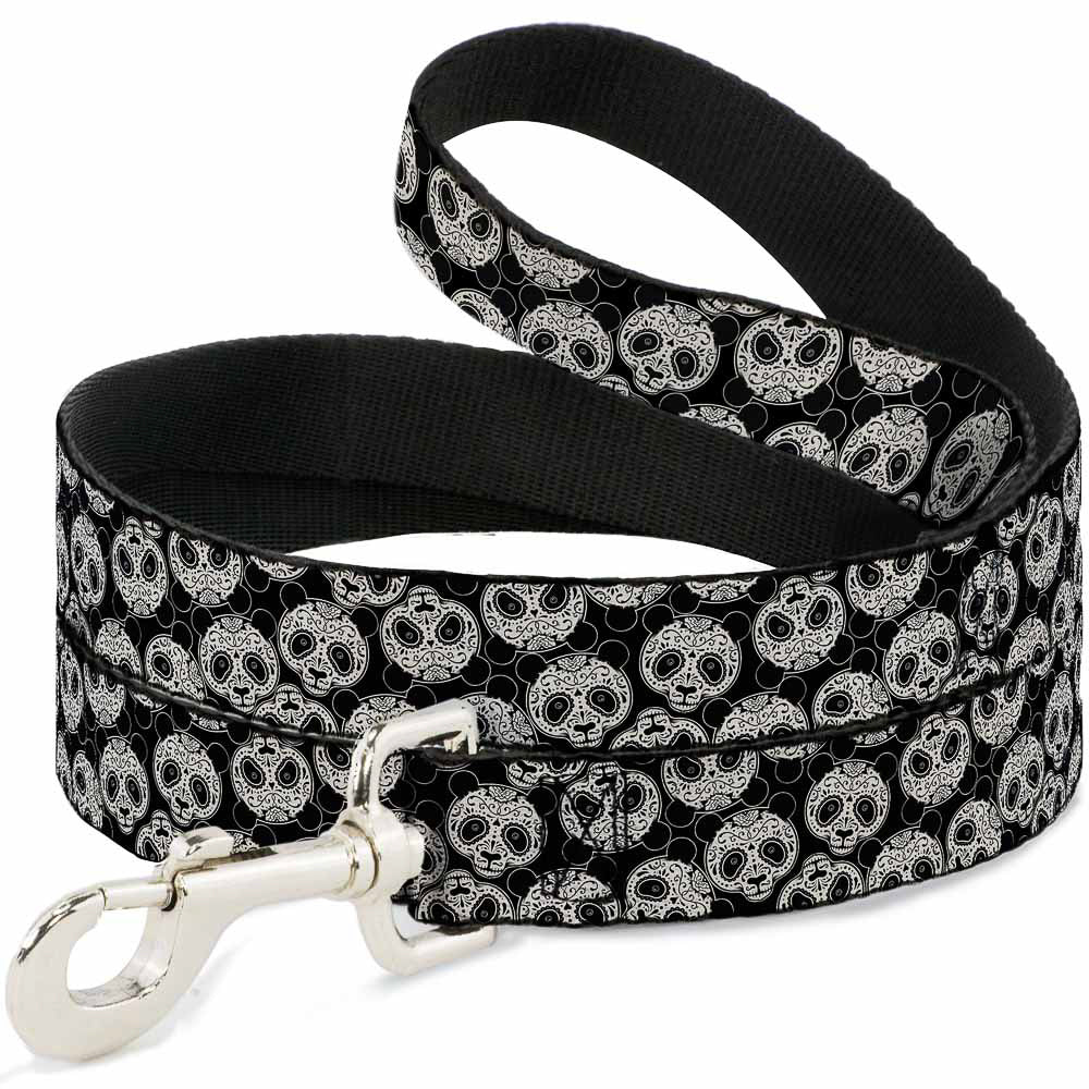 Dog Leash - Panda Bear Sugar Skull Scattered Black/White Dog Leashes Buckle-Down