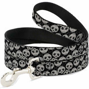 Dog Leash - Panda Bear Sugar Skull Scattered Black/White Dog Leashes Buckle-Down