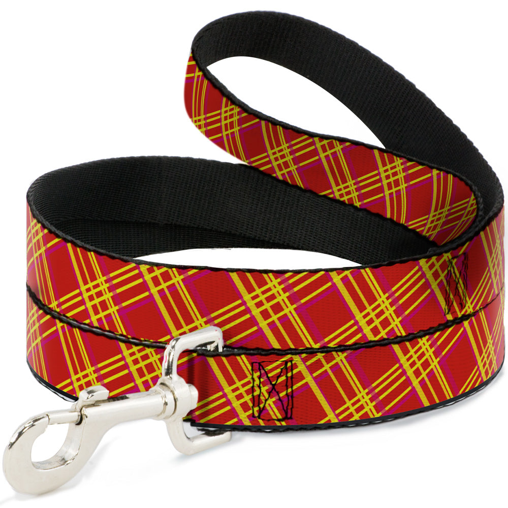 Dog Leash - Plaid X4 Fluorescent Oranges/Pinks/Yellow Dog Leashes Buckle-Down