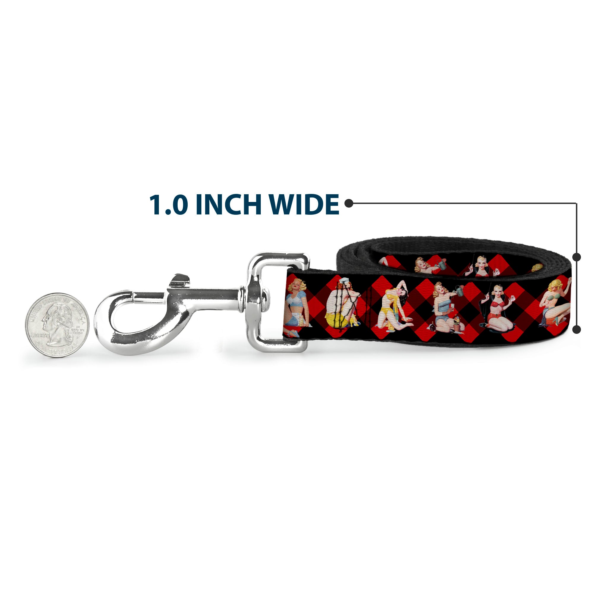 Dog Leash - Pin Up Girl Poses Buffalo Plaid Blocks Black/Red Dog Leashes Buckle-Down