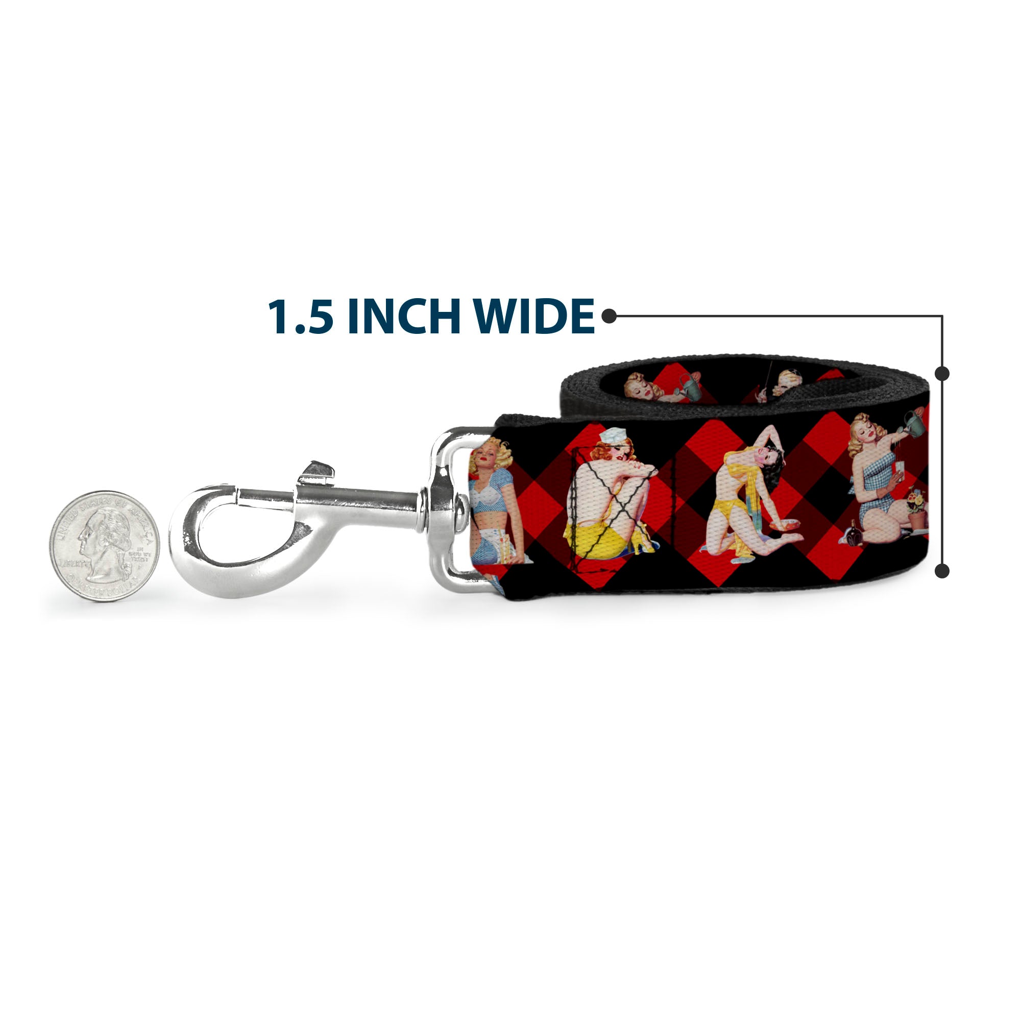 Dog Leash - Pin Up Girl Poses Buffalo Plaid Blocks Black/Red Dog Leashes Buckle-Down