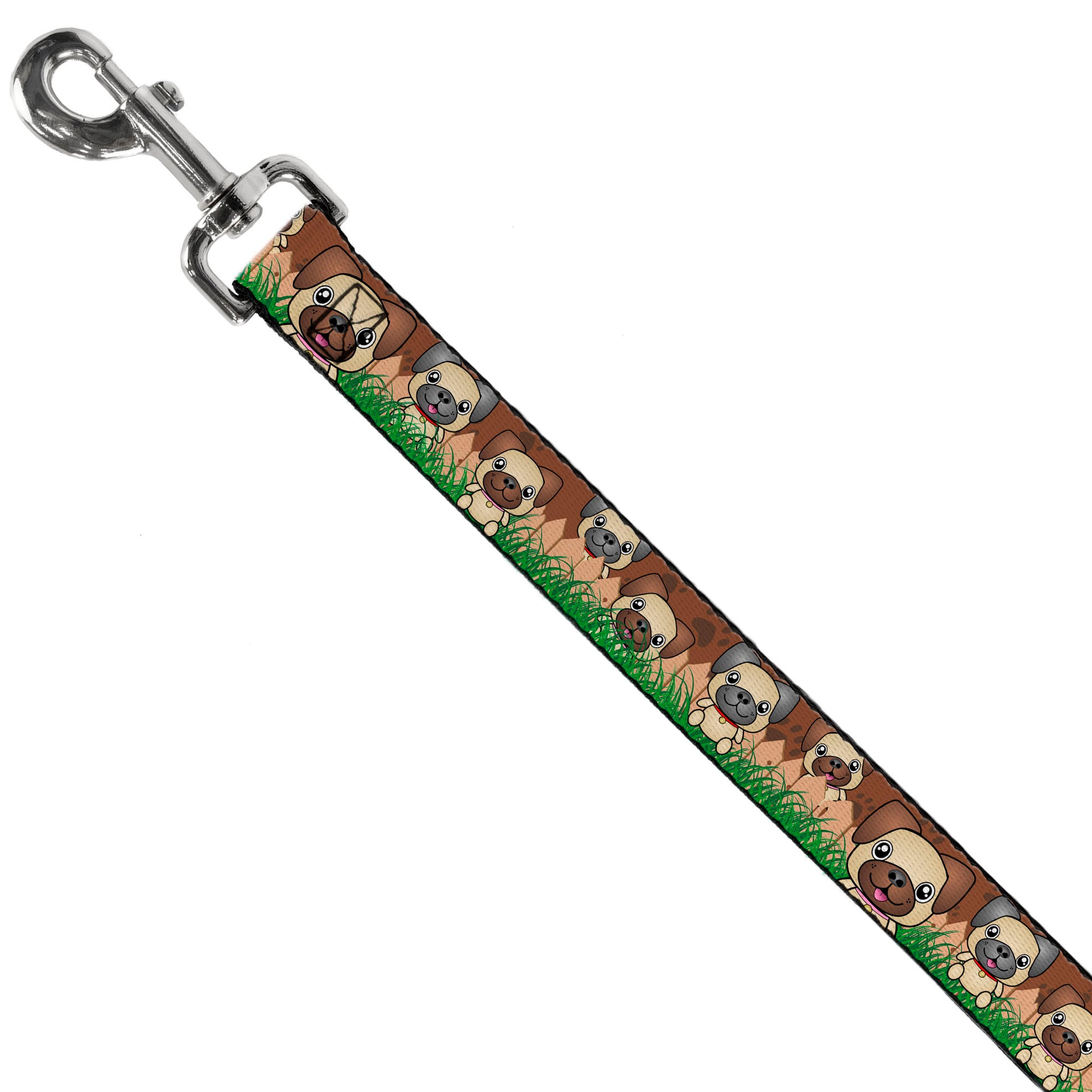 Dog Leash - Pug Puppies/Paw Prints Browns/Greens Dog Leashes Buckle-Down