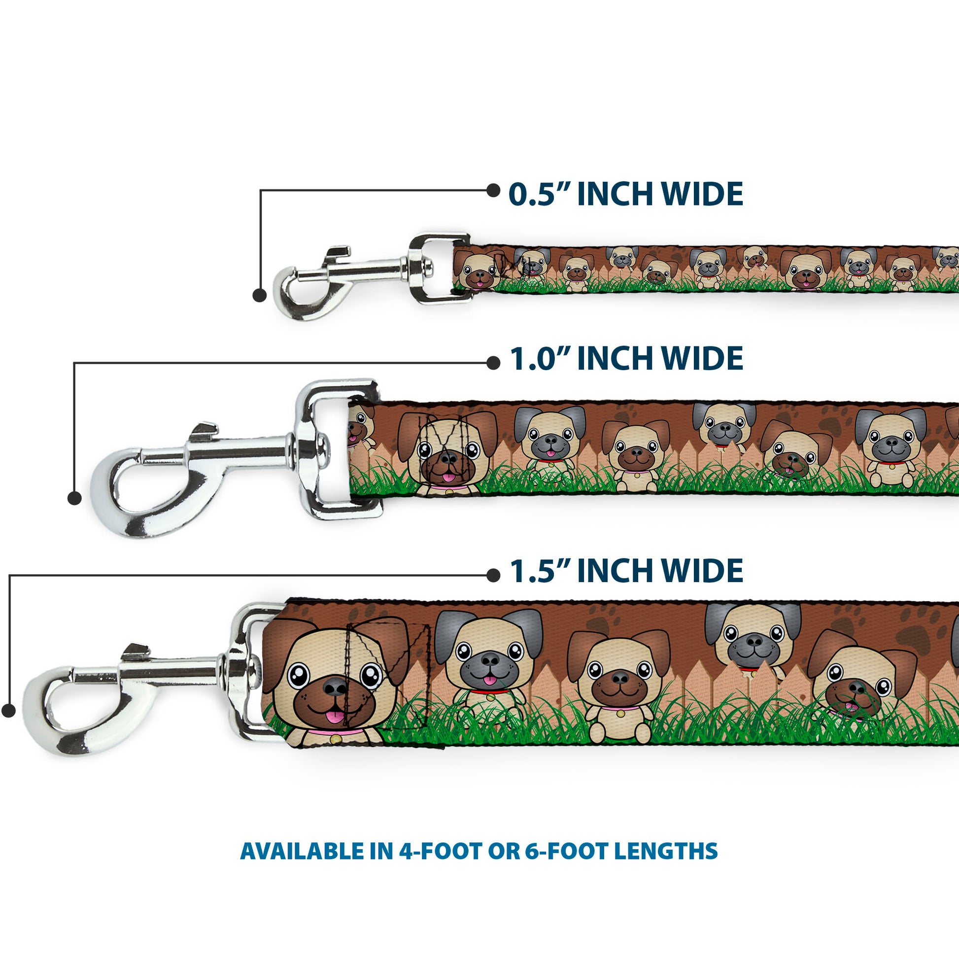 Dog Leash - Pug Puppies/Paw Prints Browns/Greens Dog Leashes Buckle-Down