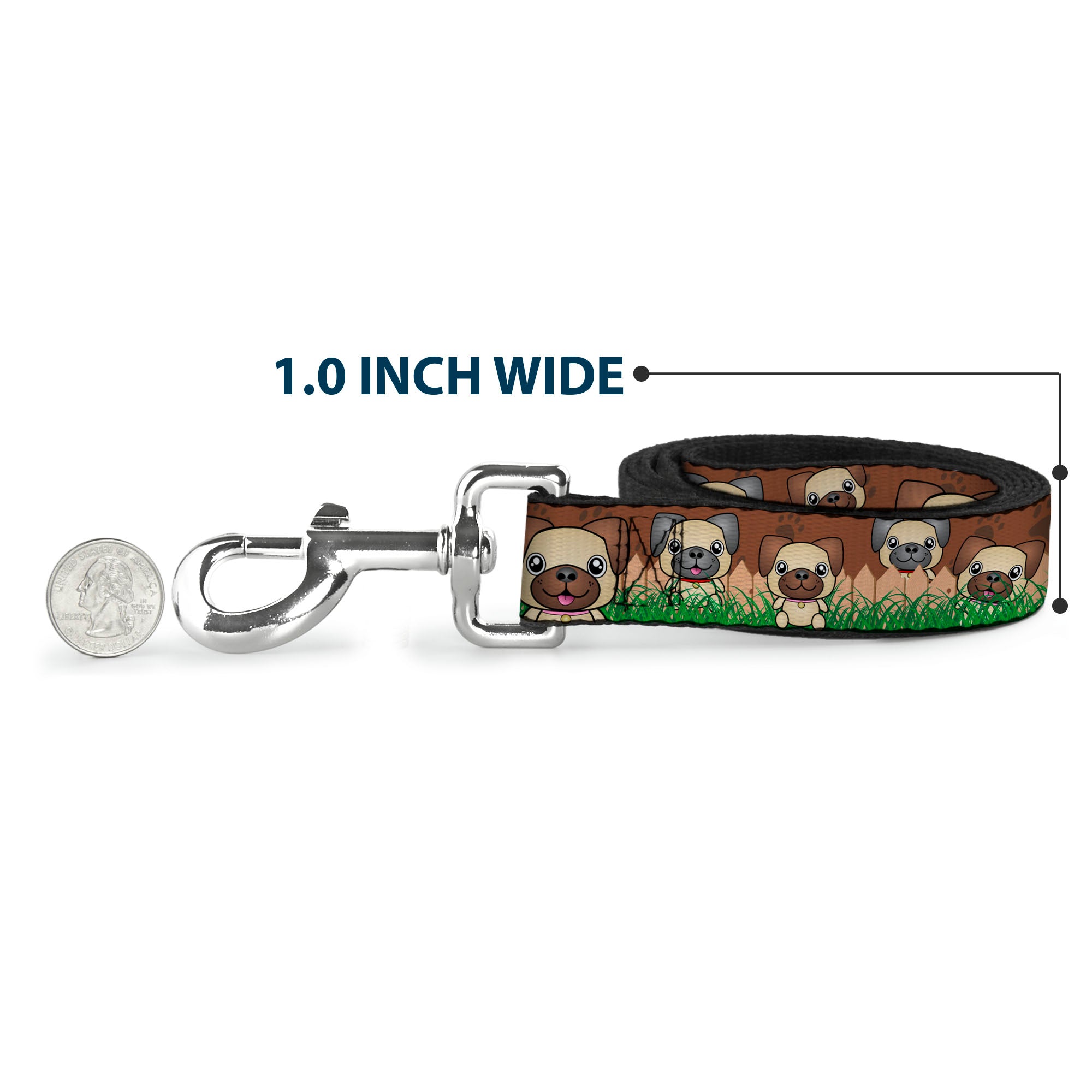 Dog Leash - Pug Puppies/Paw Prints Browns/Greens Dog Leashes Buckle-Down