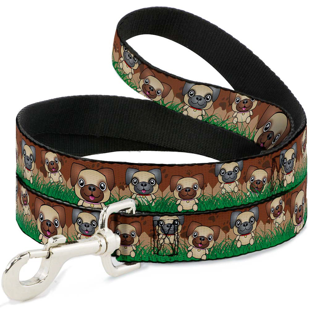 Dog Leash - Pug Puppies/Paw Prints Browns/Greens Dog Leashes Buckle-Down