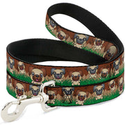 Dog Leash - Pug Puppies/Paw Prints Browns/Greens Dog Leashes Buckle-Down