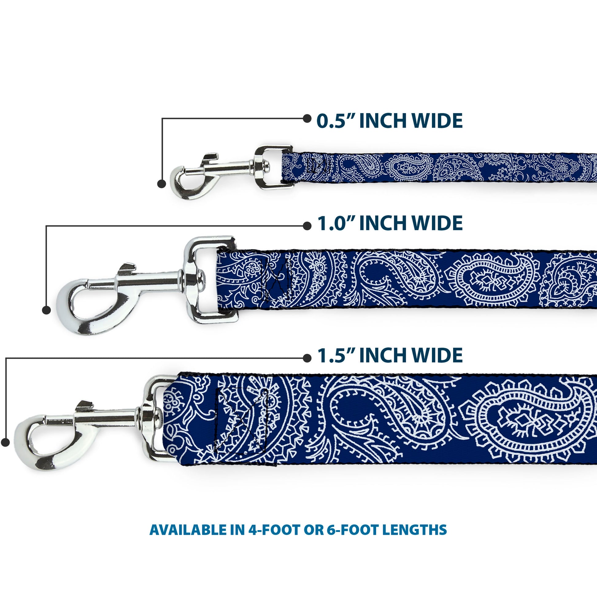 Dog Leash - Paisley Blue/White Dog Leashes Buckle-Down