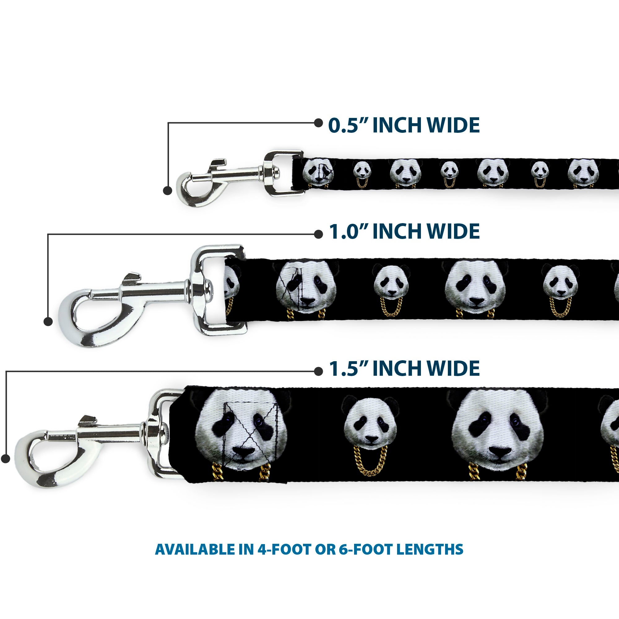 Dog Leash - Panda w/Gold Chain Black Dog Leashes Buckle-Down