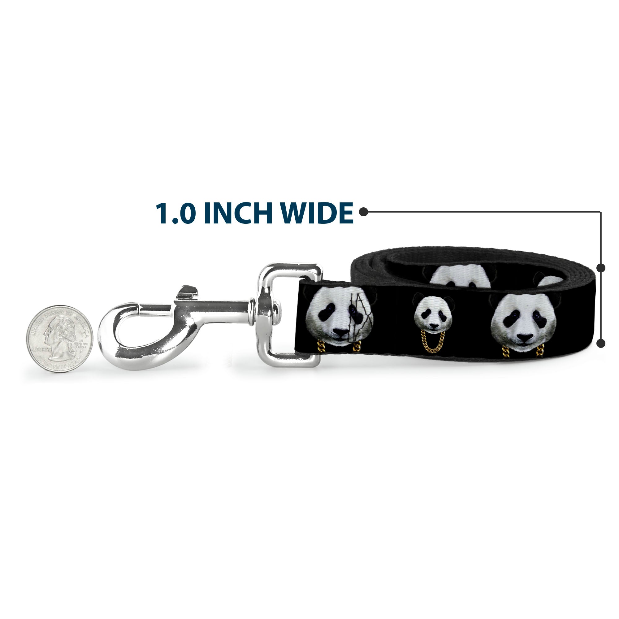 Dog Leash - Panda w/Gold Chain Black Dog Leashes Buckle-Down