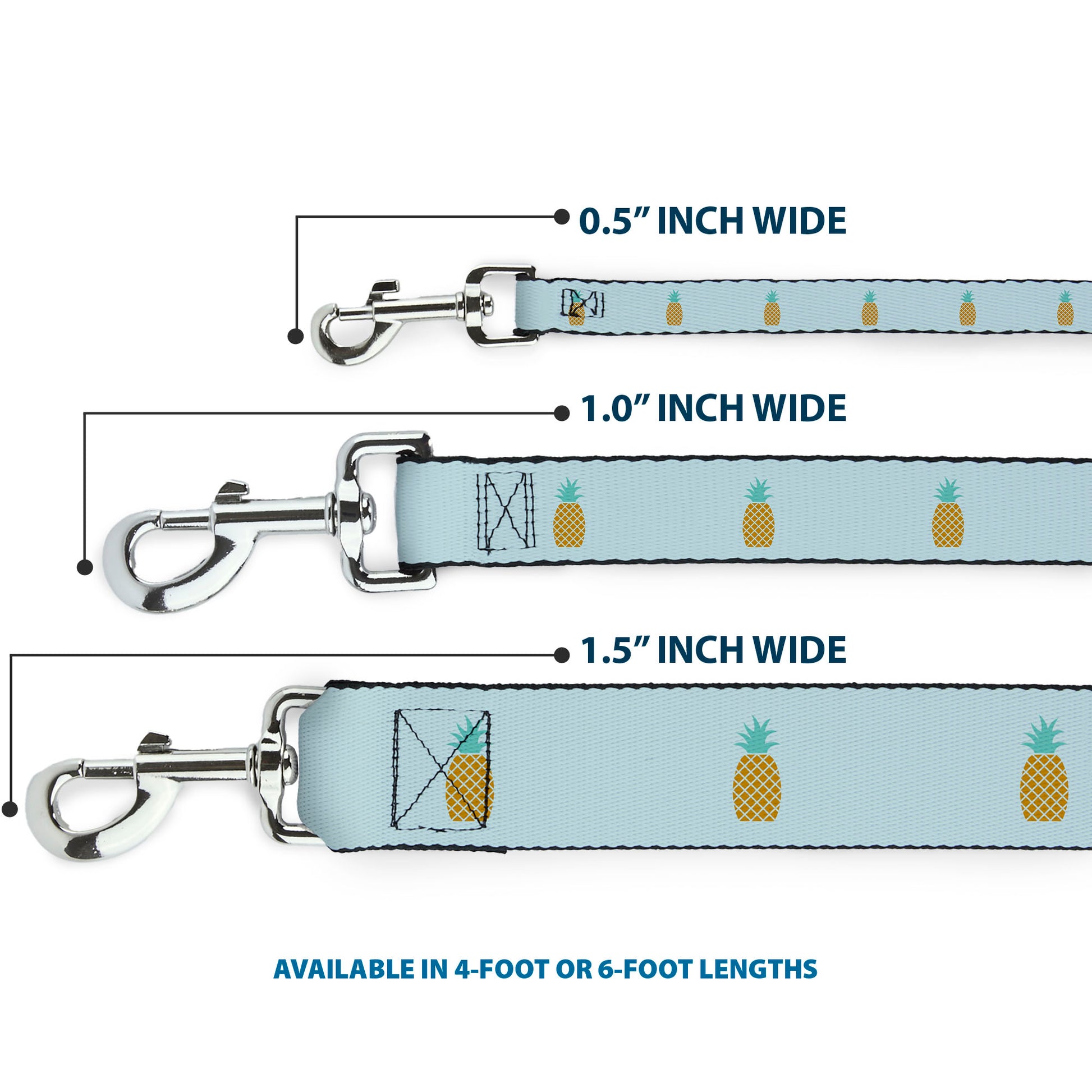 Dog Leash - Pineapple Repeat Aqua Blue Dog Leashes Buckle-Down