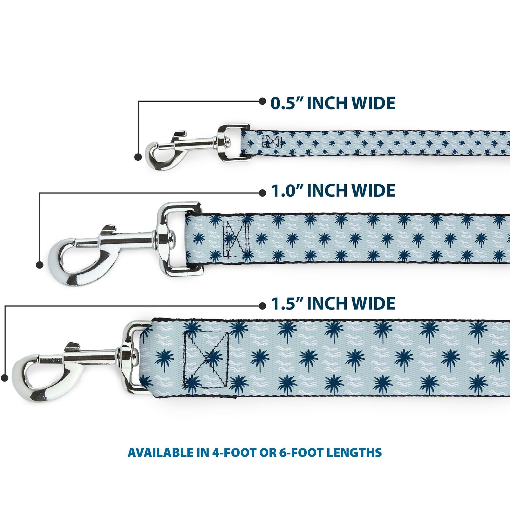 Dog Leash - Palm Trees & Waves Monogram Blues/White Dog Leashes Buckle-Down