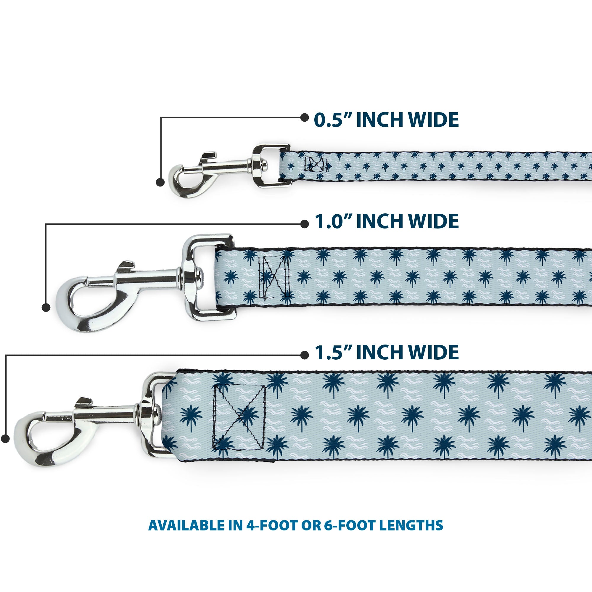 Dog Leash - Palm Trees & Waves Monogram Blues/White Dog Leashes Buckle-Down
