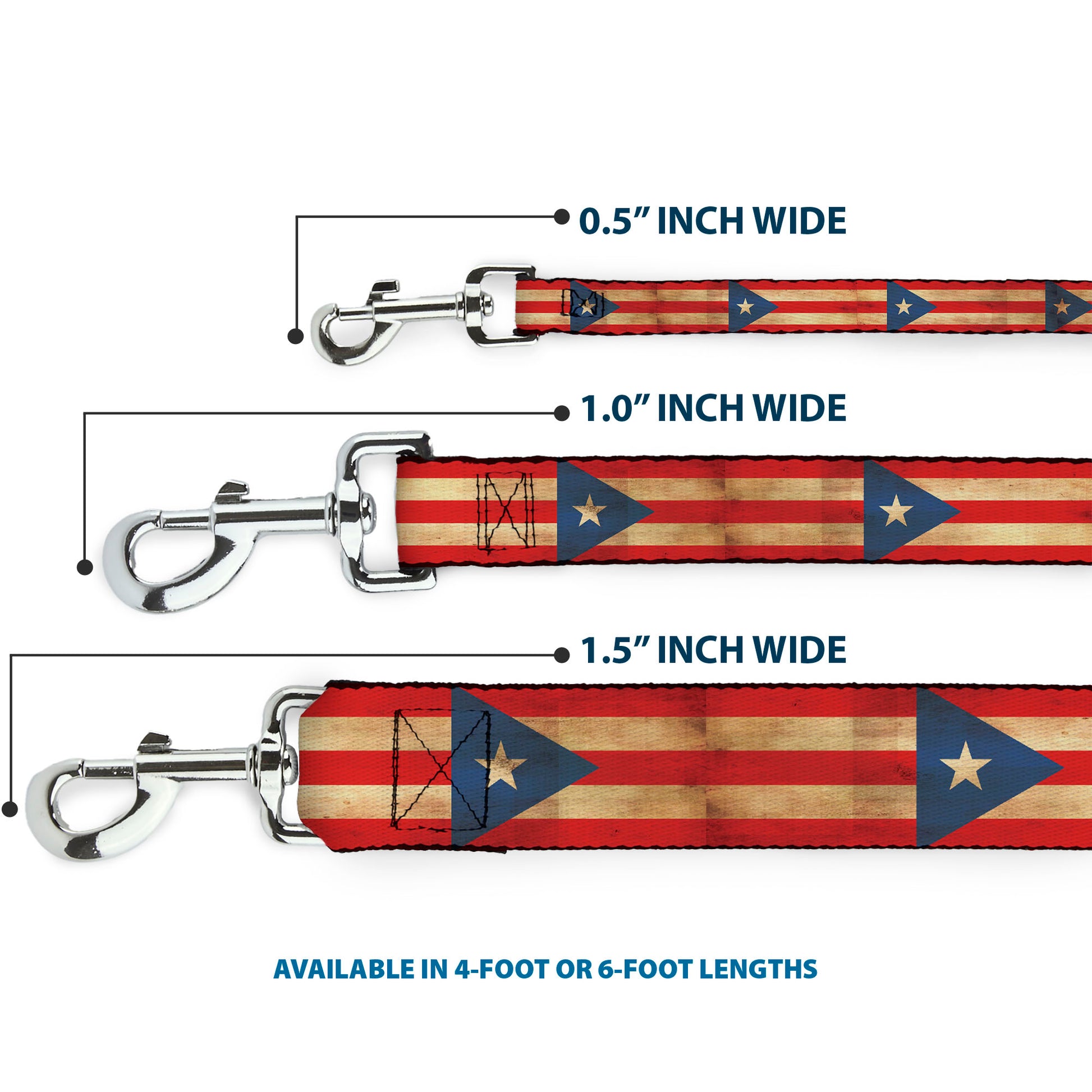 Dog Leash - Puerto Rico Flag Continuous Vintage Dog Leashes Buckle-Down