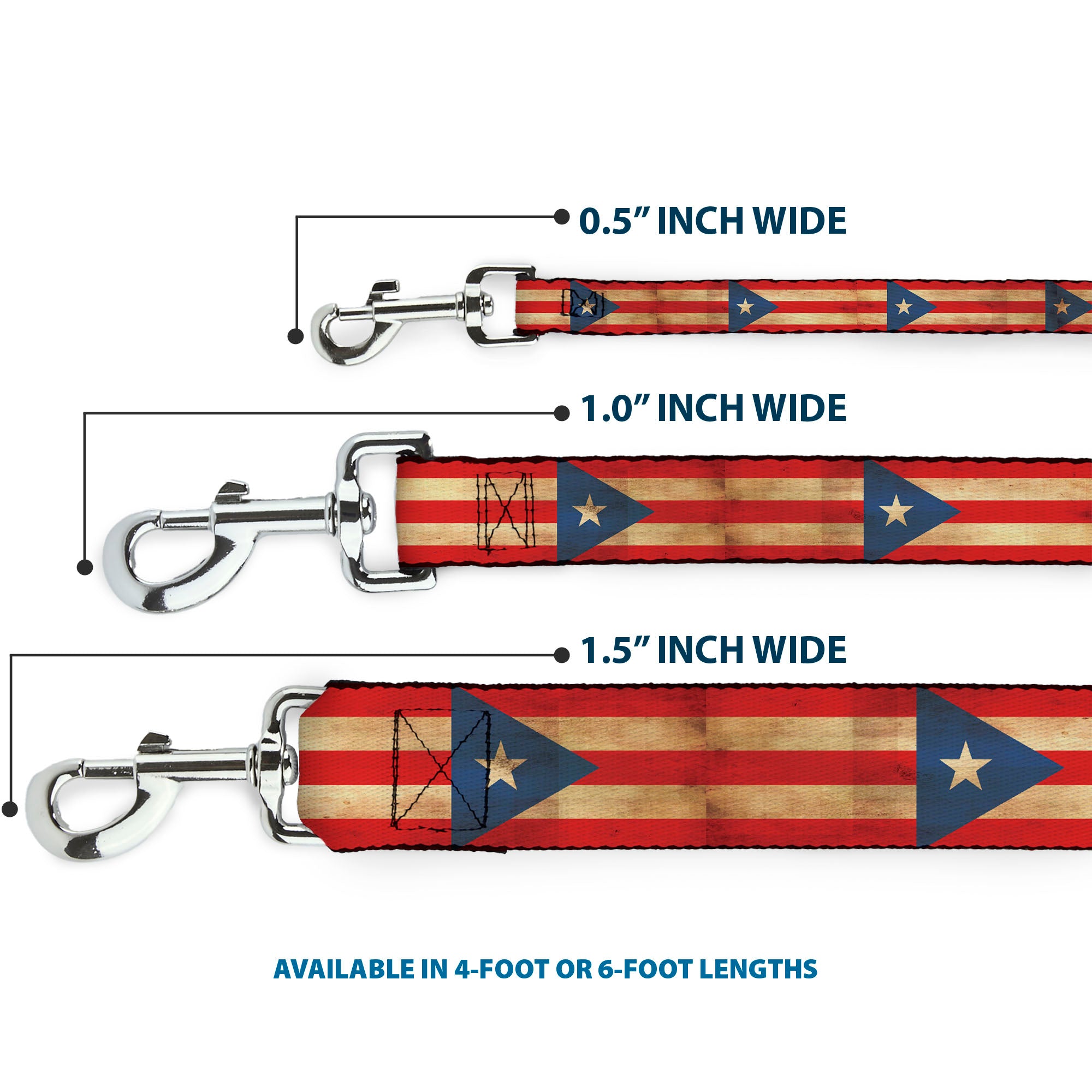 Dog Leash - Puerto Rico Flag Continuous Vintage Dog Leashes Buckle-Down