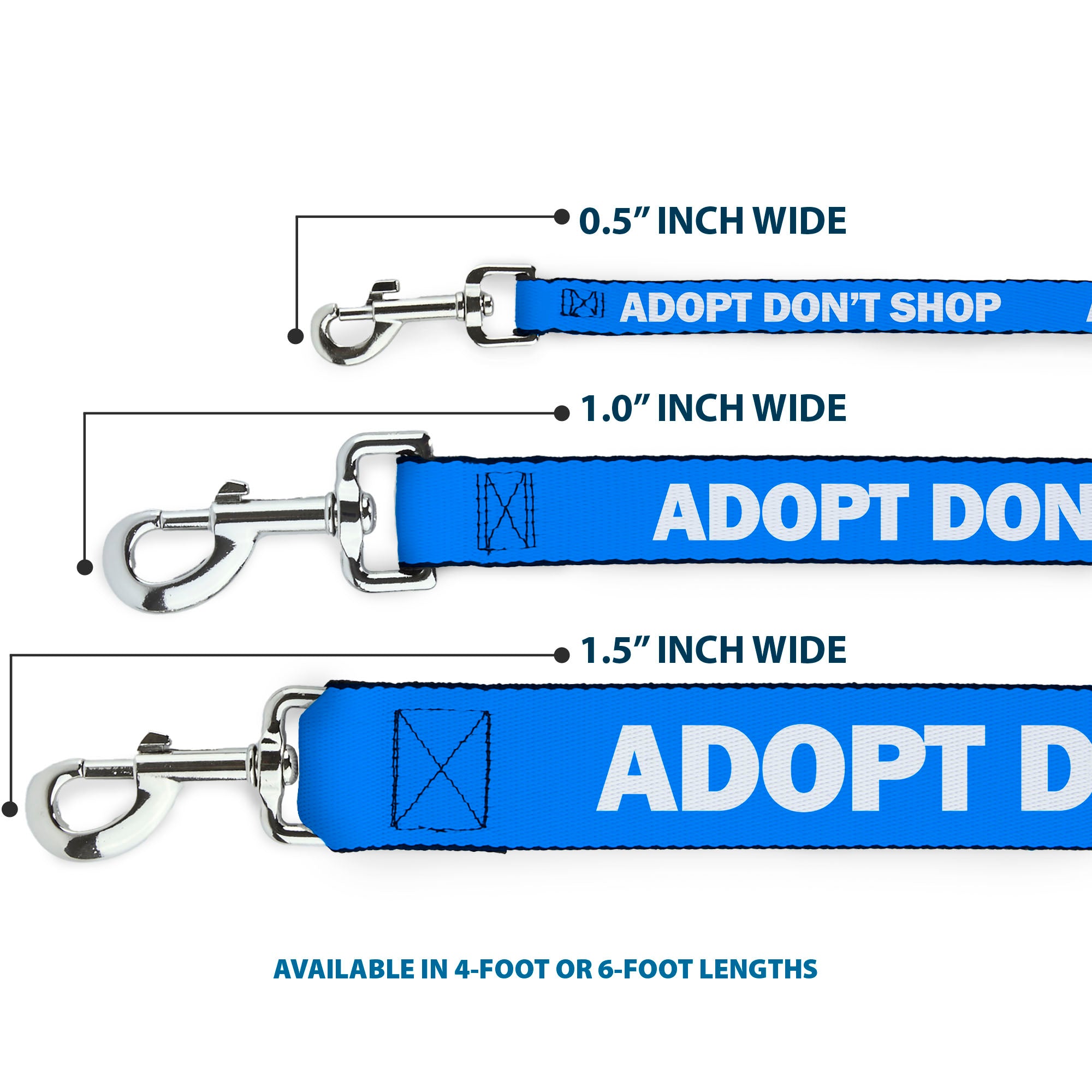 Dog Leash - Pet Quote ADOPT DON'T SHOP Blue/White Dog Leashes Buckle-Down