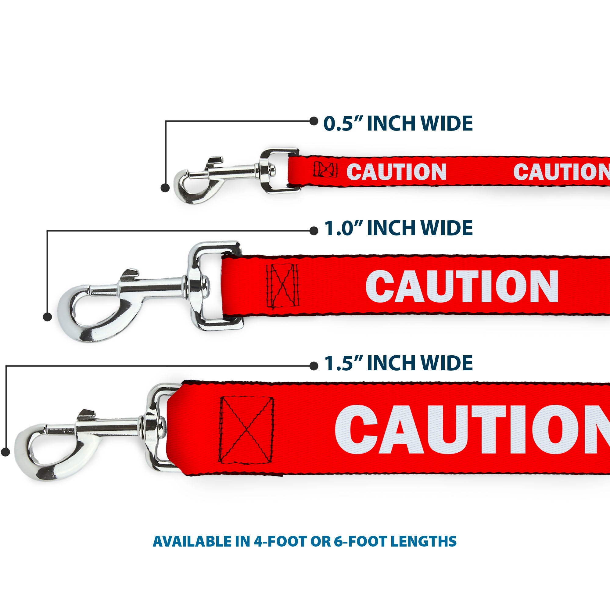 Dog Leash - Pet Quote CAUTION Red/White Dog Leashes Buckle-Down