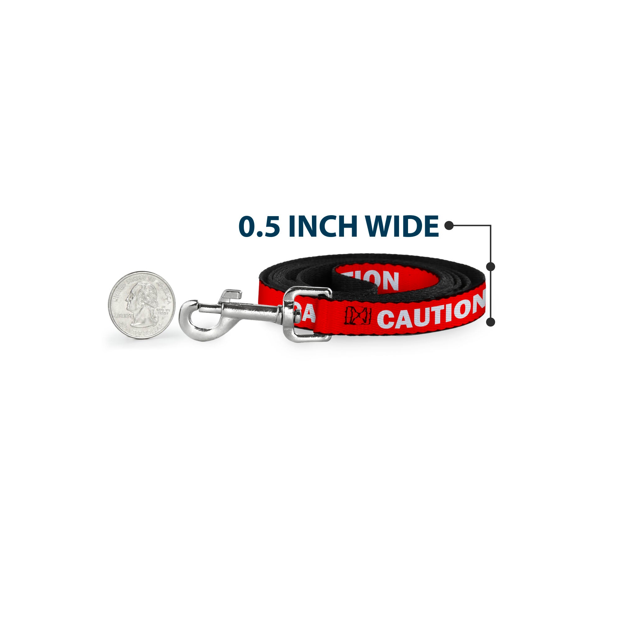 Dog Leash - Pet Quote CAUTION Red/White Dog Leashes Buckle-Down