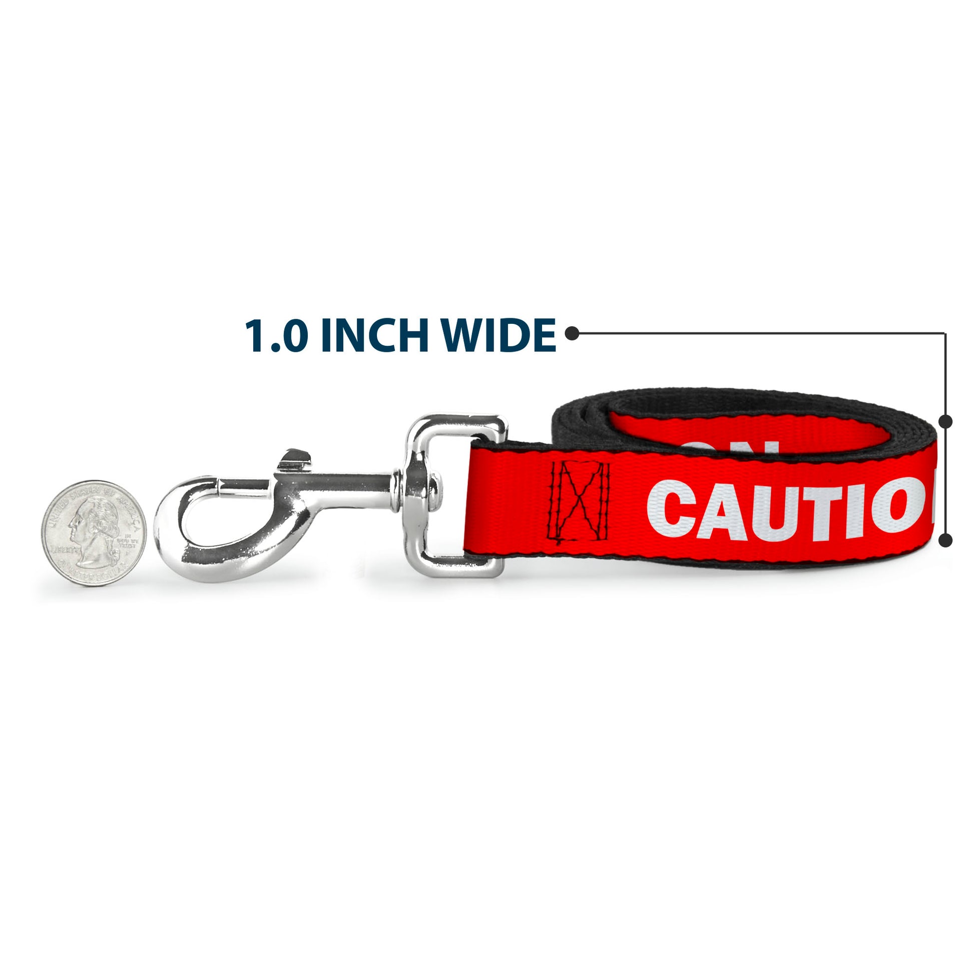 Dog Leash - Pet Quote CAUTION Red/White Dog Leashes Buckle-Down