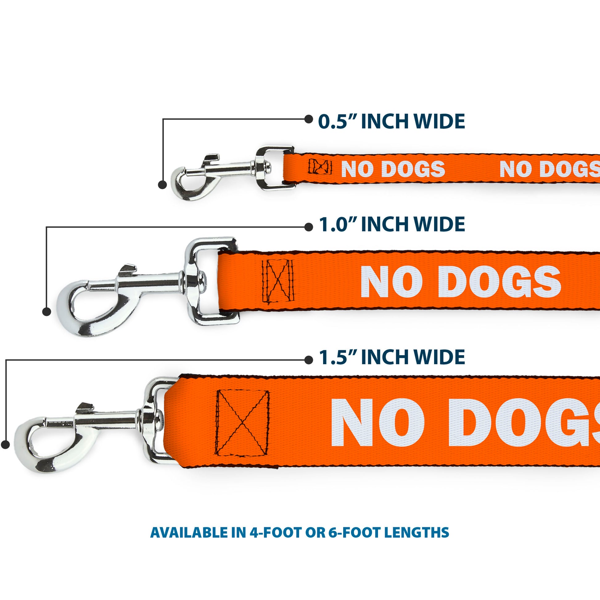 Dog Leash - Pet Quote NO DOGS Orange/White Dog Leashes Buckle-Down