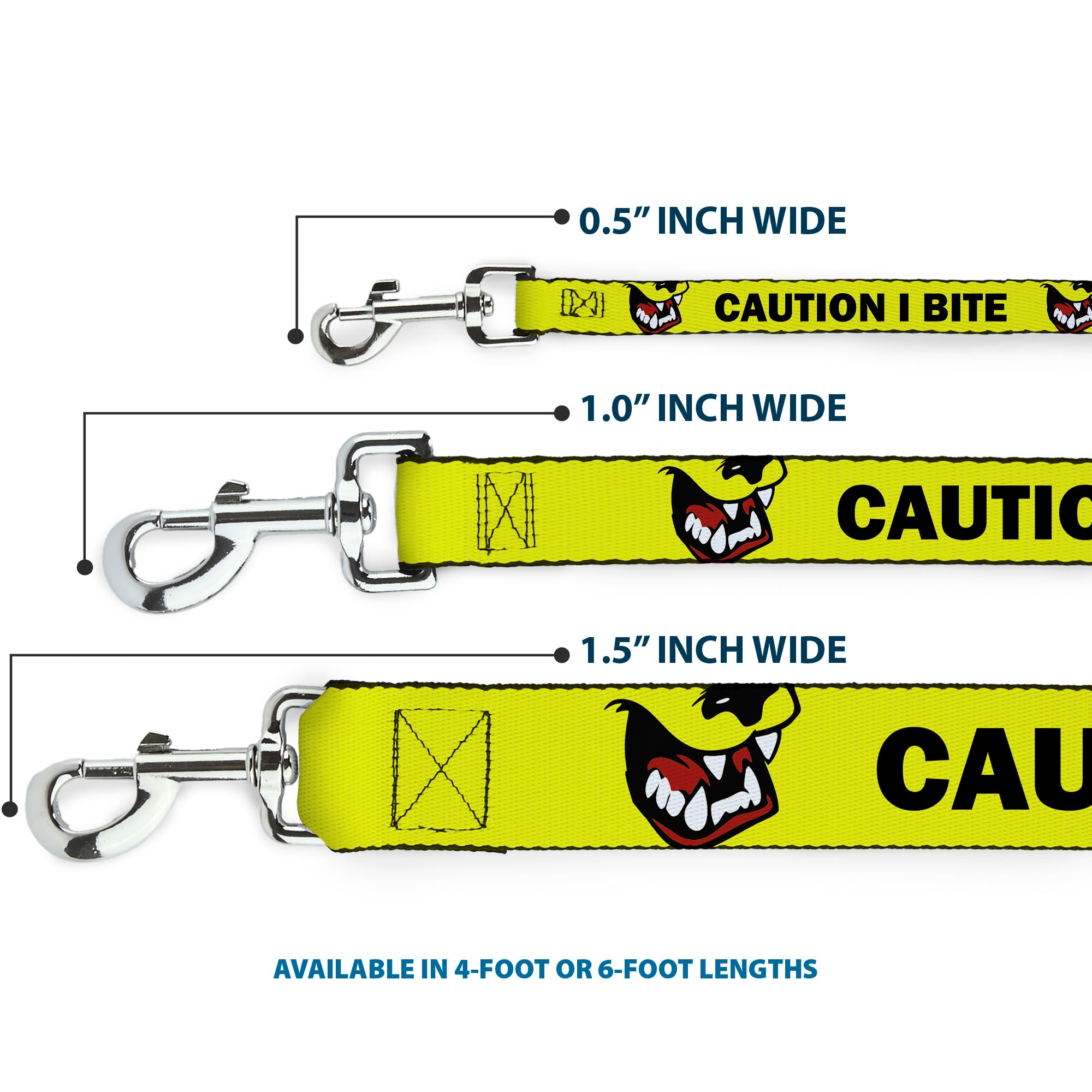 Dog Leash - Pet Quote CAUTION I BITE/Dog Growl Yellow/Black Dog Leashes Buckle-Down